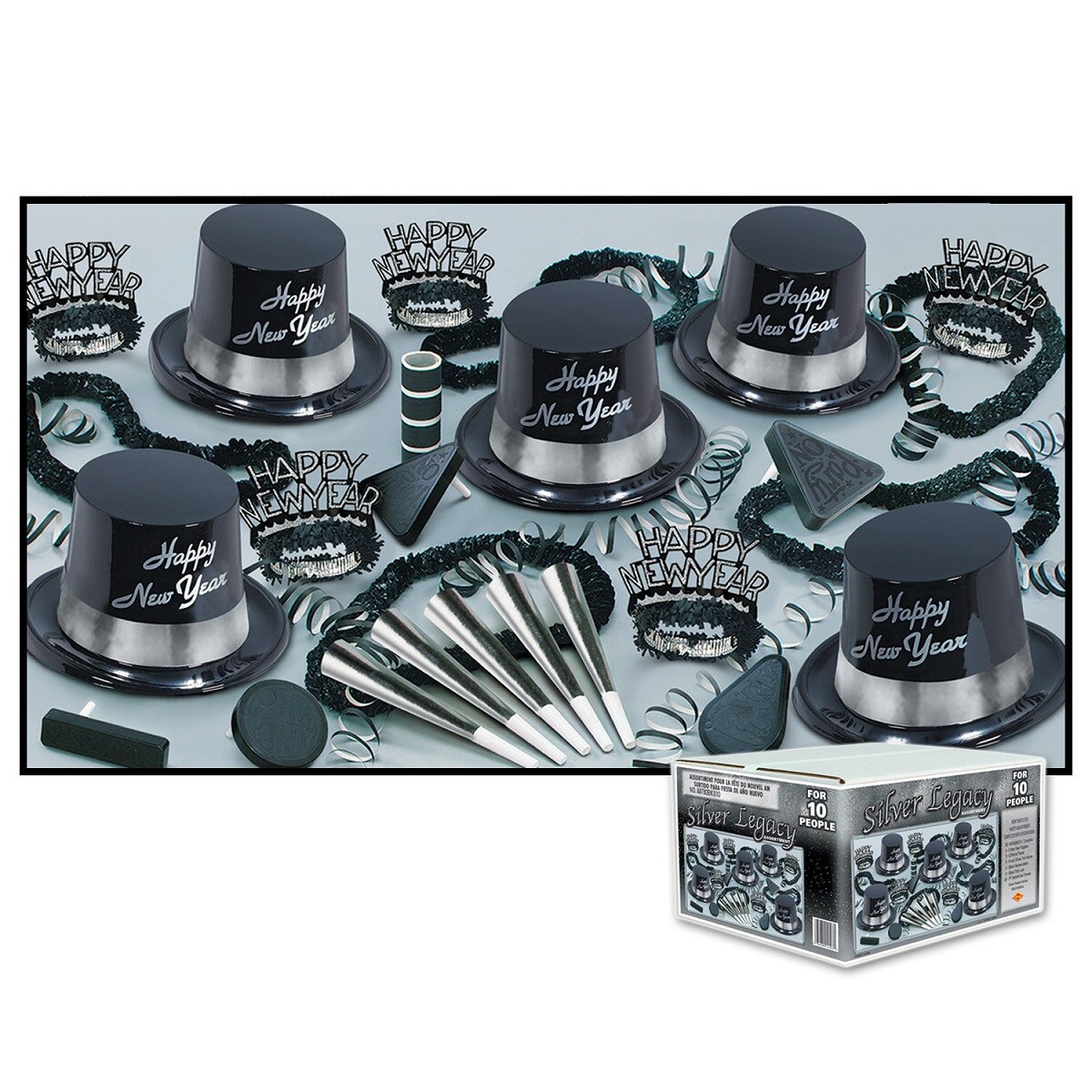 Beistle The Silver Legacy Kit For 10 People for New Year's Eve