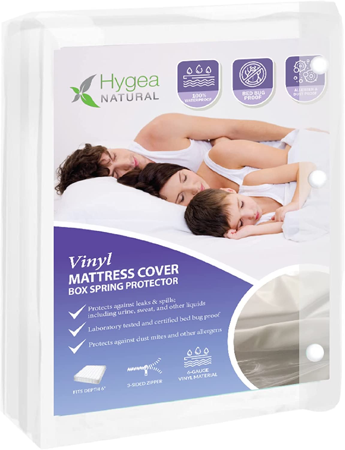 Hygea Natural 6 Gauge Vinyl Bed Bug Mattress/Box Spring Cover-XL Twin Size 39"x80"x9"
