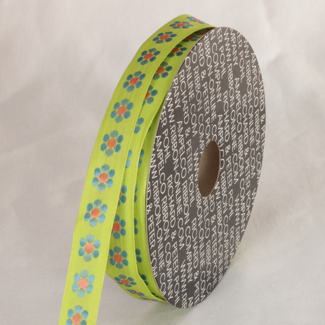 The Ribbon People Green and Blue Mini Flowers Printed Wired Craft Ribbon 0.5&#x22; x 108 Yards