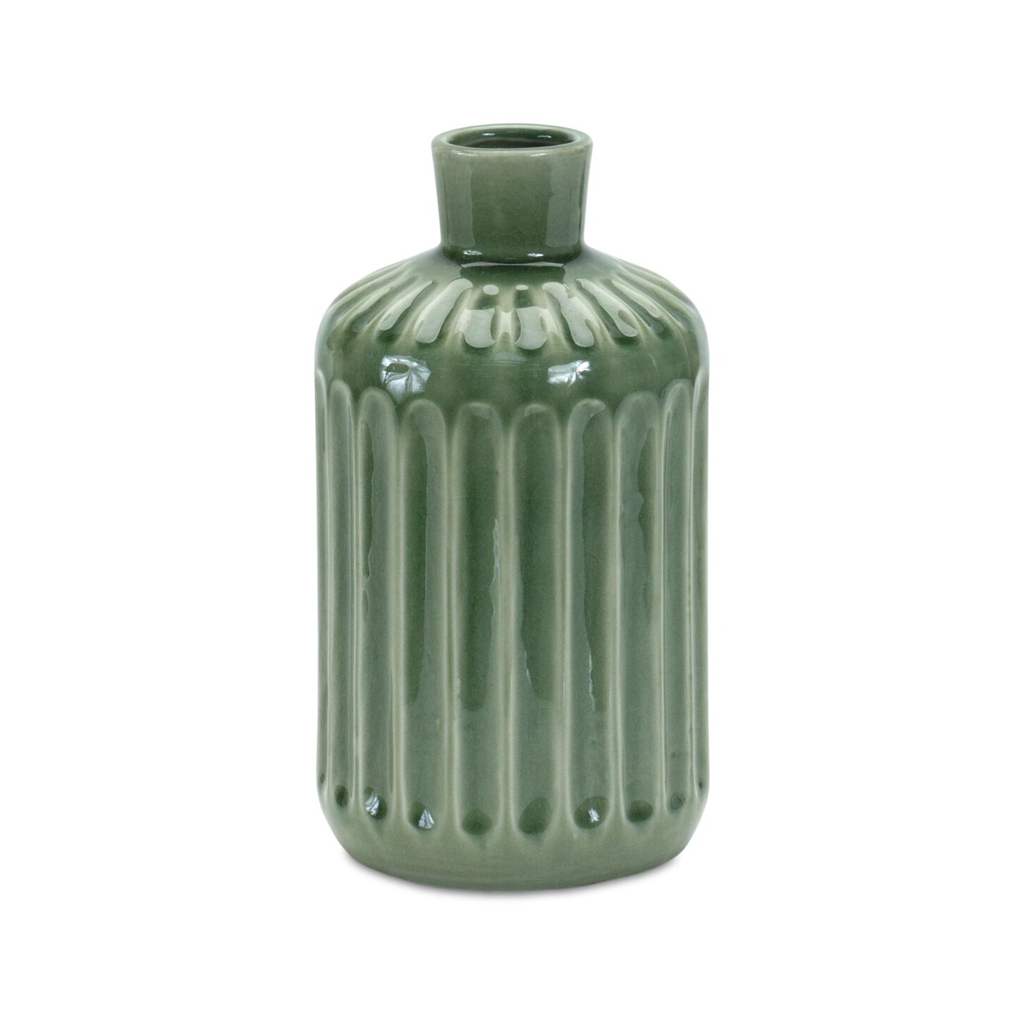 Melrose 9.5&#x22; Green Ribbed Bottleneck Vase