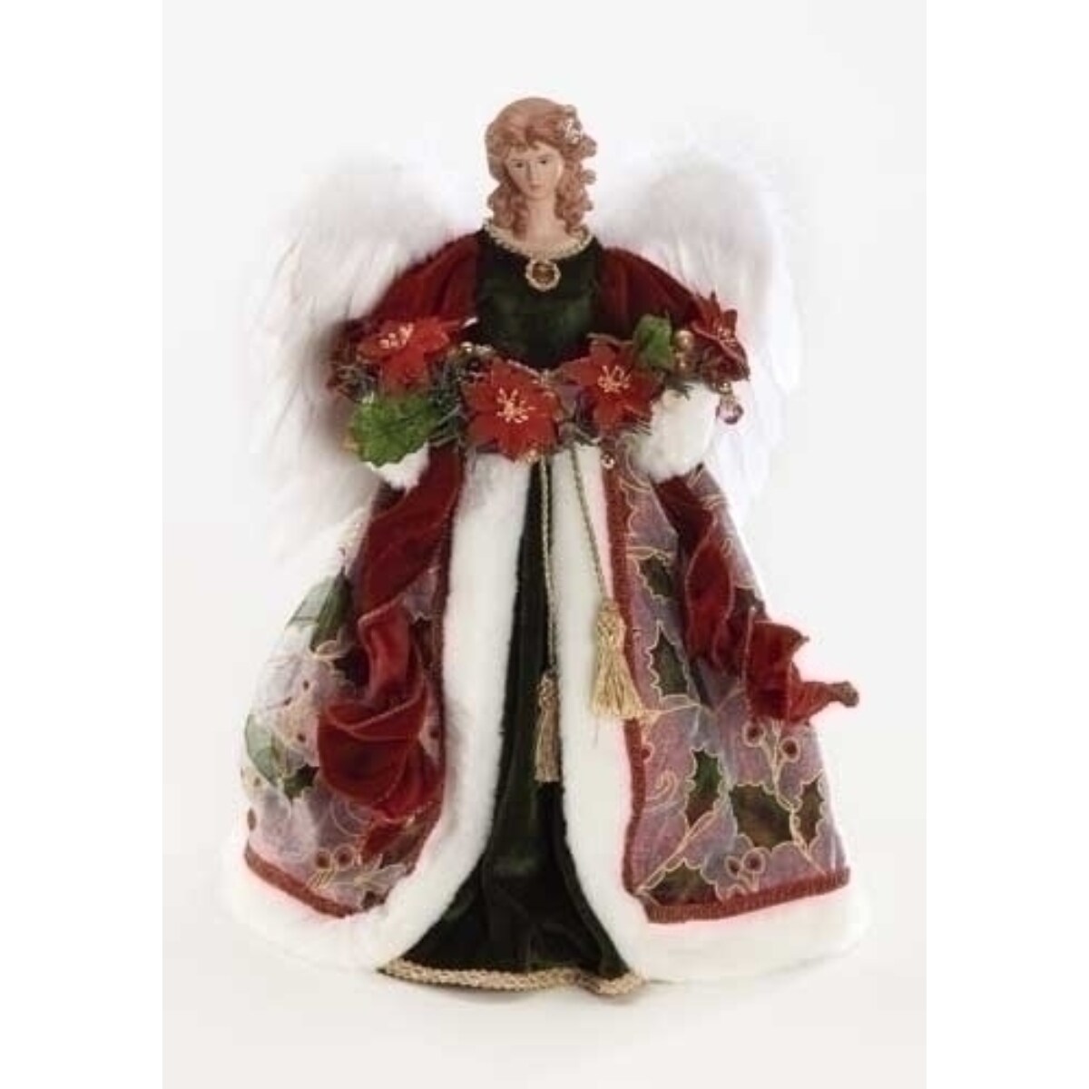 Roman 16" Burgundy Red Angel with Poinsettia Christmas Tree Topper - Unlit
