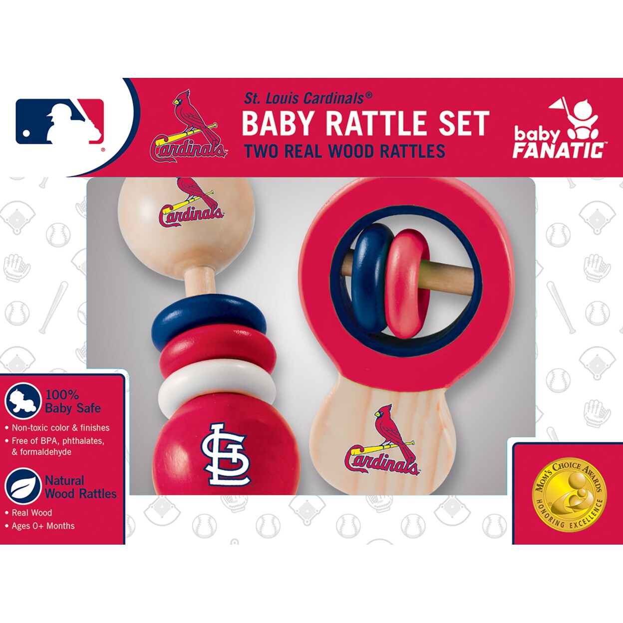Baby Fanatic Wood Rattle 2 Pack - MLB St. Louis Cardinals Baby Toy Set