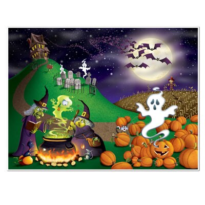 Party Central Pack of 6 Green and Orange Halloween Scene Insta-Mural Photo Backdrops 6&#x27;