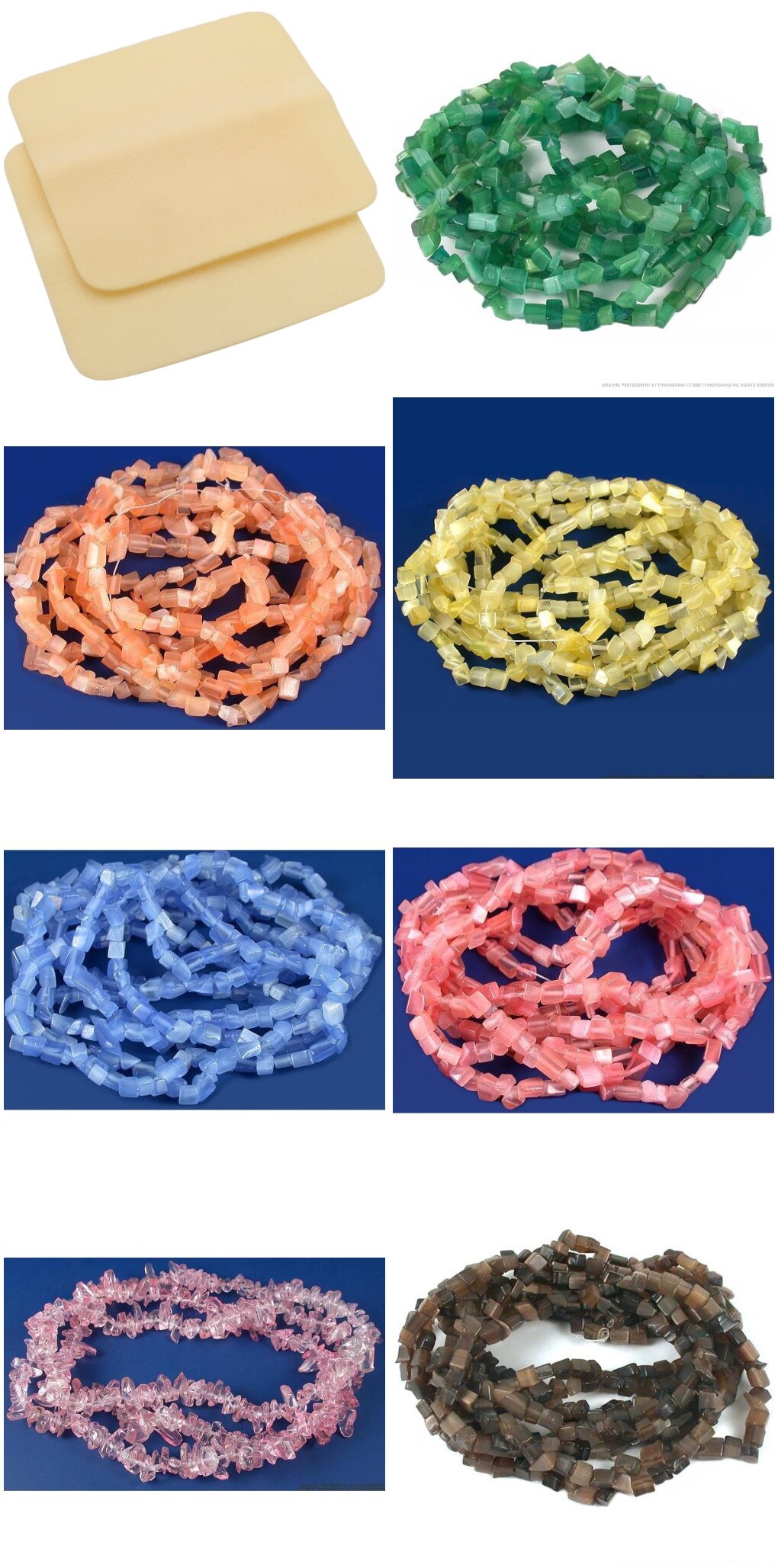 2 Beading Mats 8" x 8" & 7 Strands Glass & Chip Beads Various Colors and Sizes