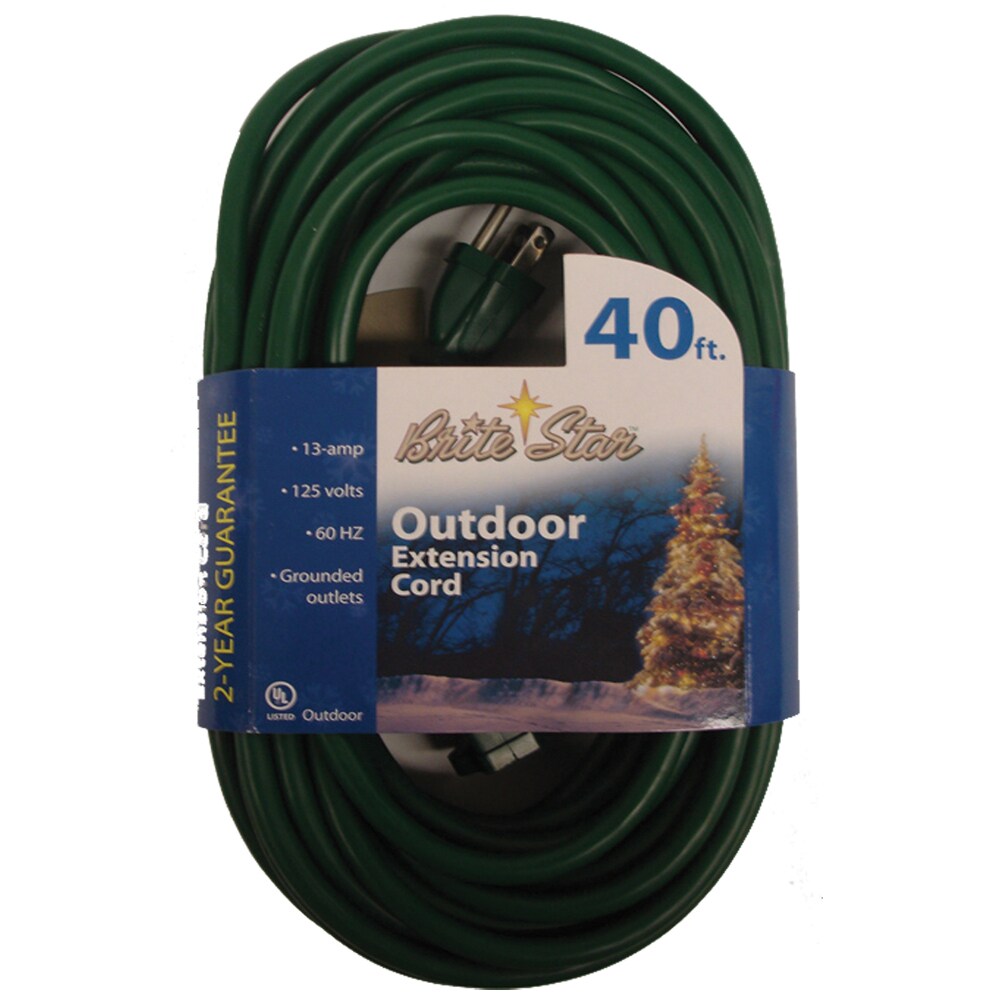 CC Christmas Decor 40&#x2019; Brite Star Grounded Indoor/Outdoor 3-Prong Extension Cord &#x2013; Green Wire