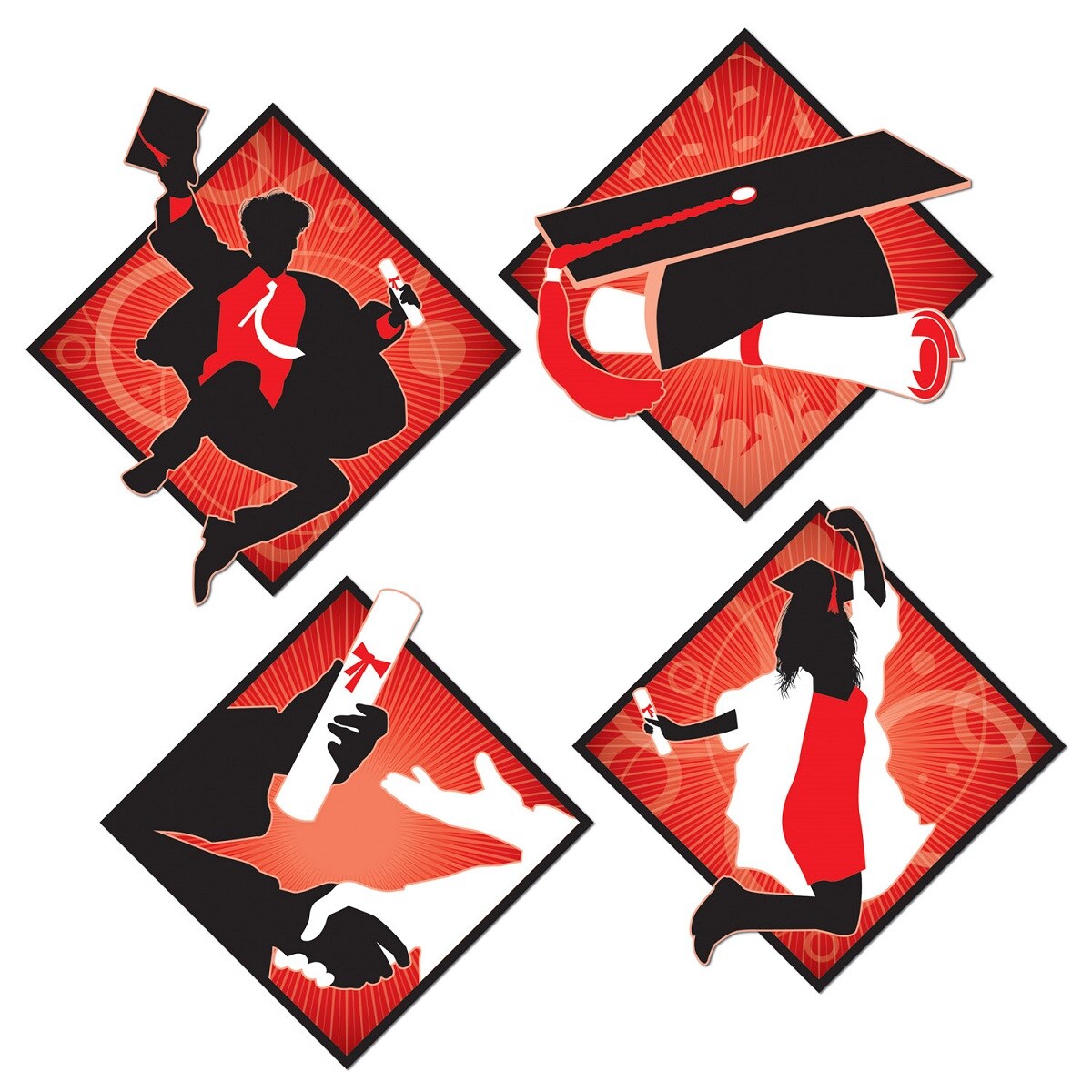 Party Central Club Pack of 48 Red and Black Graduation Cutout Party Decors 16&#x22;