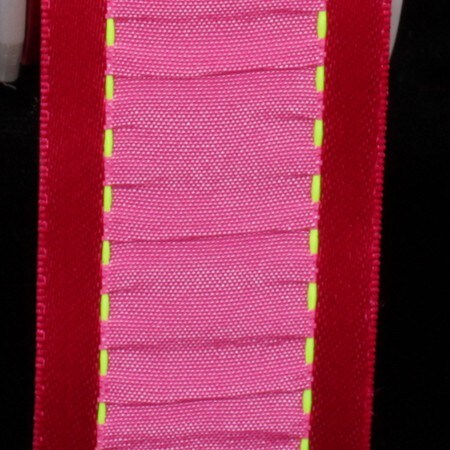 The Ribbon People Pink and Red Taffeta Gathered Wire Craft Ribbon 1.5" x 27 Yards