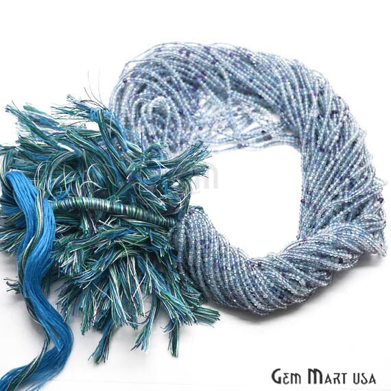 Blue Fluorite Rondelle Beads, 12-13 Inch Gemstone Strands, Drilled Strung Nugget Beads, Faceted Round, 2-2.5mm, GemMartUSA (RLBF-70000)