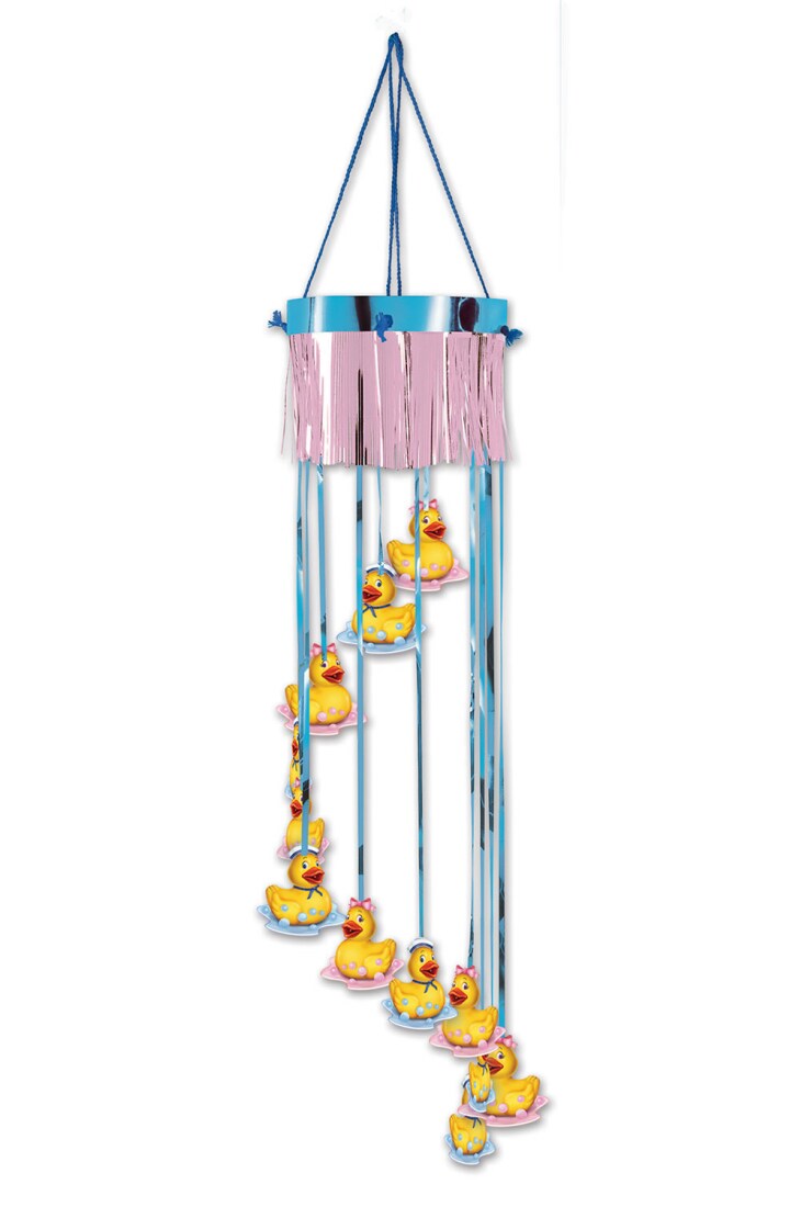 Party Central Club Pack of 12 Blue and Pink Duckie Baby Shower Party Spiral Hanging Decors 40"