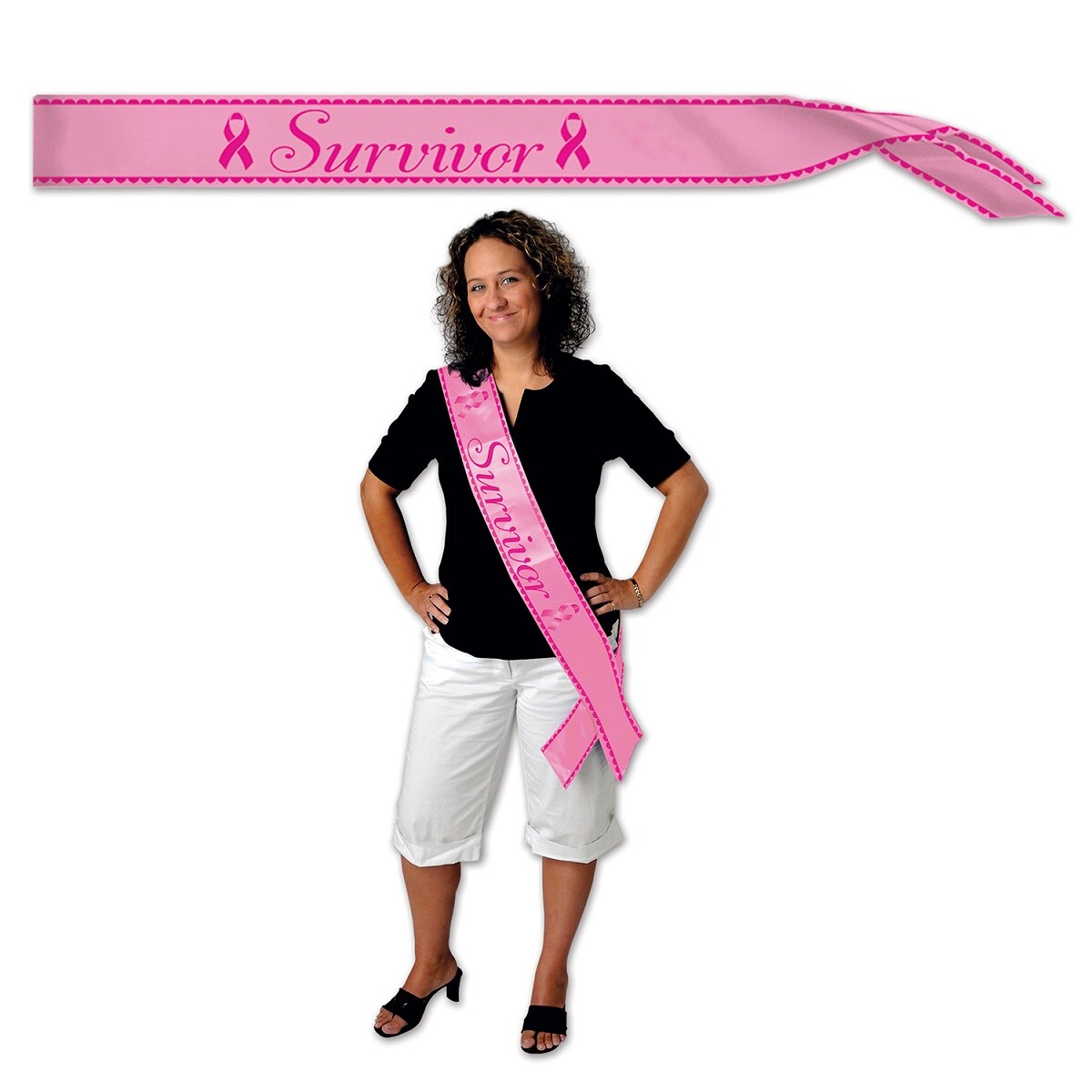 Party Central Pack of 6 Pink &#x22;Survivor&#x22; Printed Sash Party Favors 33&#x22;