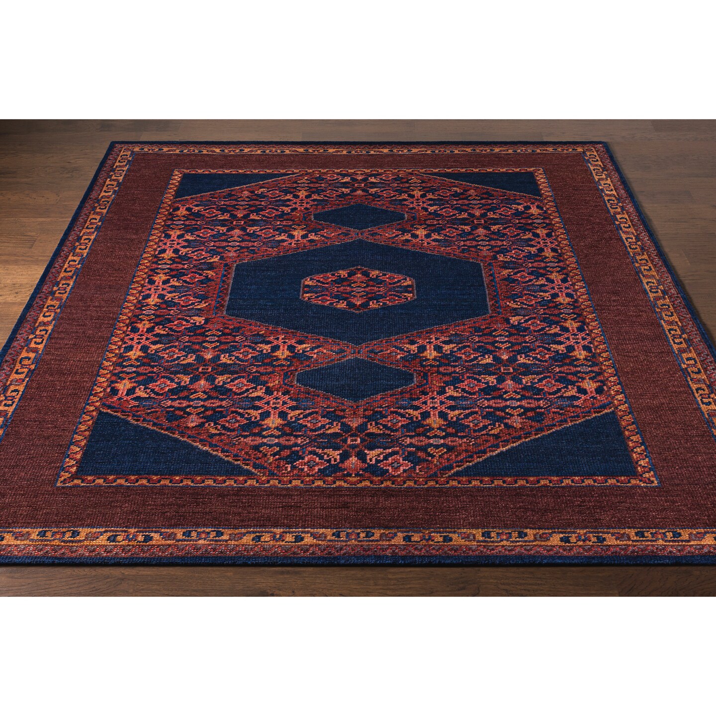 Tiwari Home 9&#x27; x 13&#x27; Burgundy Red and Blue Hand Knotted Rectangular Wool Area Throw Rug