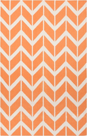 Tiwari Home 8&#x27; x 11&#x27; Chevron Pathway Orange and White Hand Woven Rectangular Wool Area Throw Rug