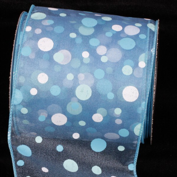 The Ribbon People Blue and White Tuffts Polka Dot Wired Craft Ribbon 4" x 20 Yards
