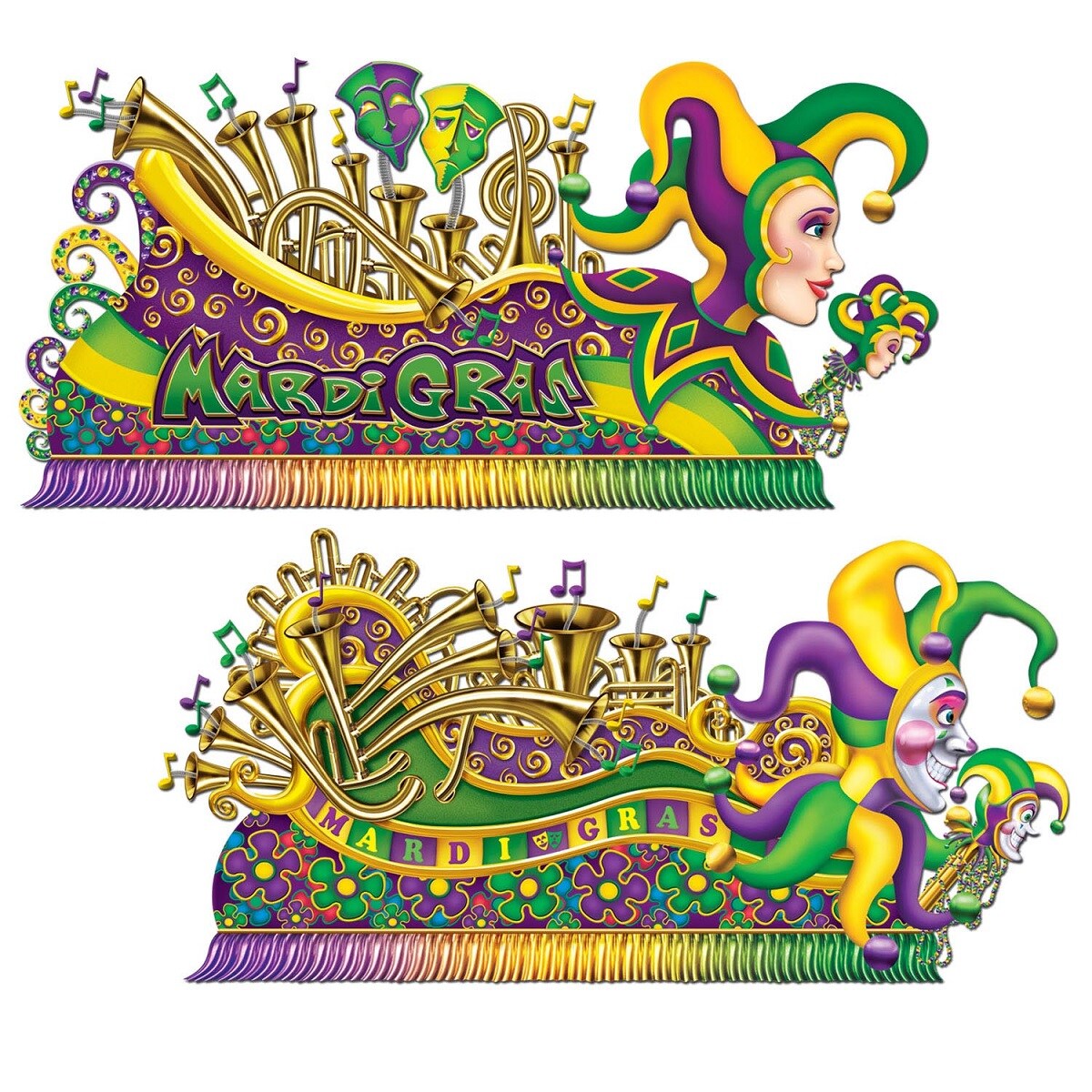 Party Central Club Pack of 24 Purple and Green Mardi Gras Jester Float Wall Decors 5.5&#x27;