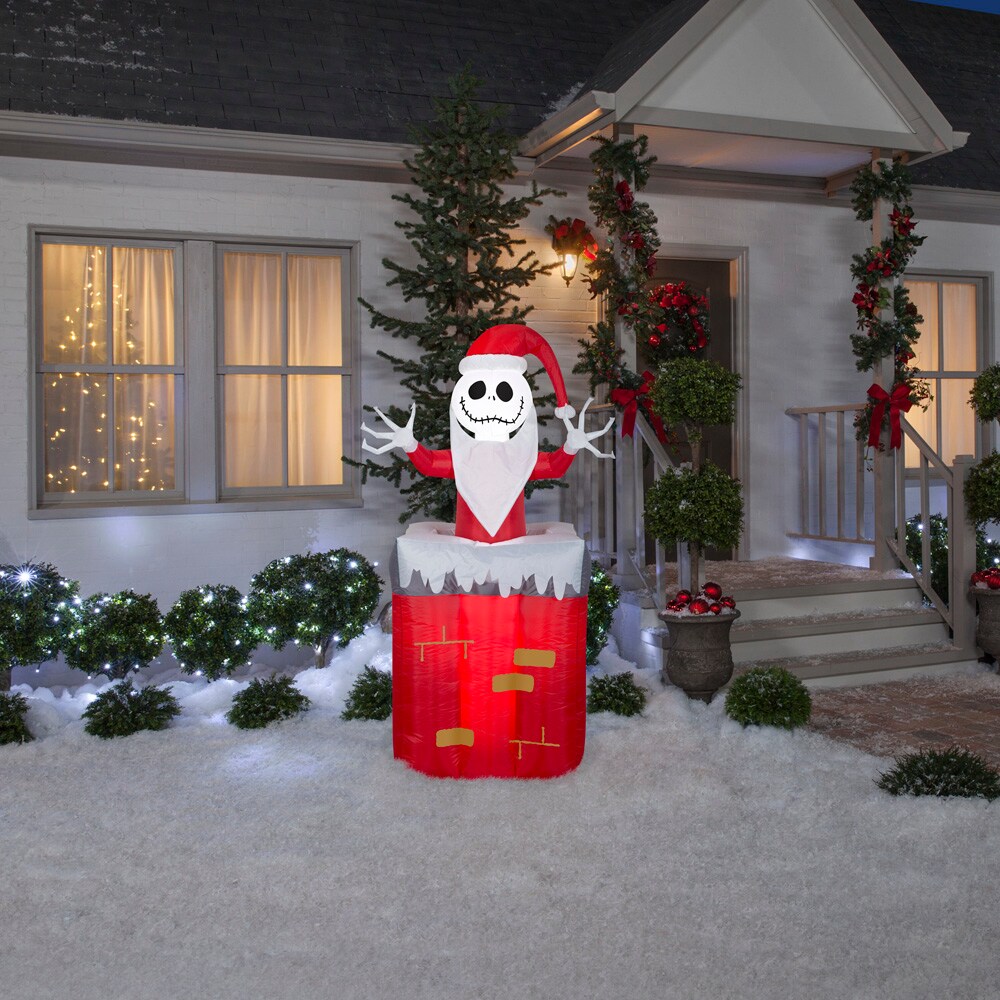 5.5&#x27; Gemmy Airblown Animated Jack Skellington as Santa Popping out of Chimney Yard Decoration 111302