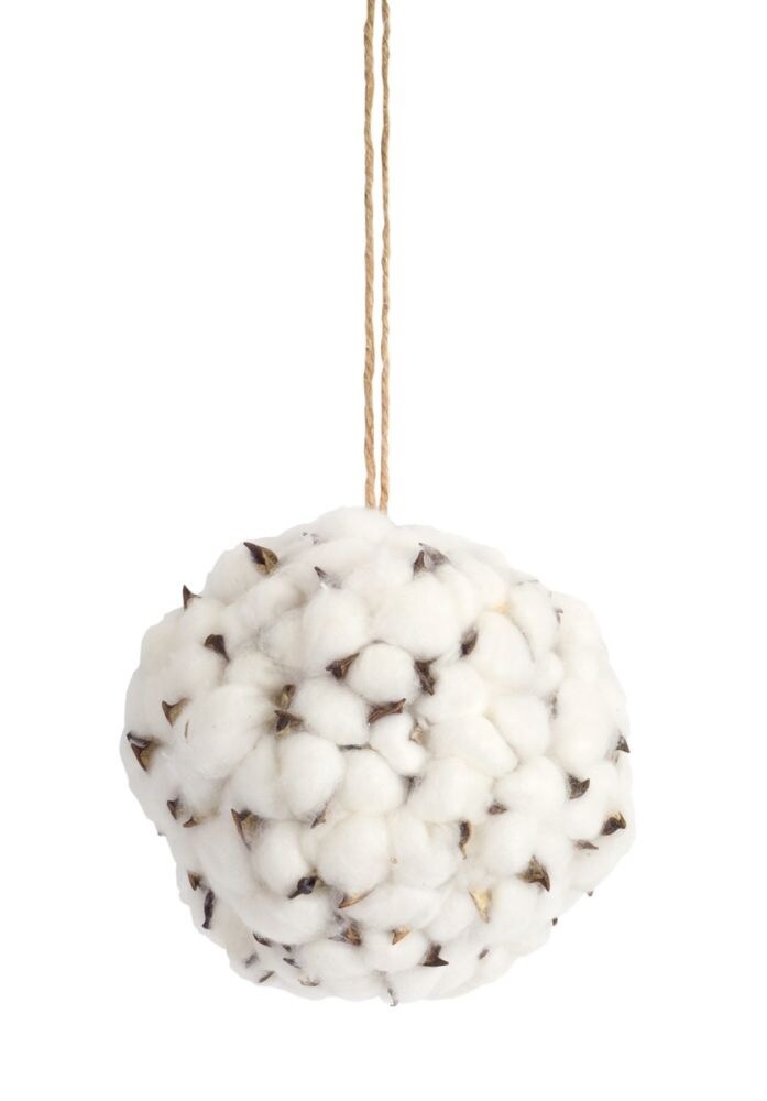 Contemporary Home Living 6ct White and Brown Cotton Orb Christmas Ball Ornaments 6&#x22; (150mm)