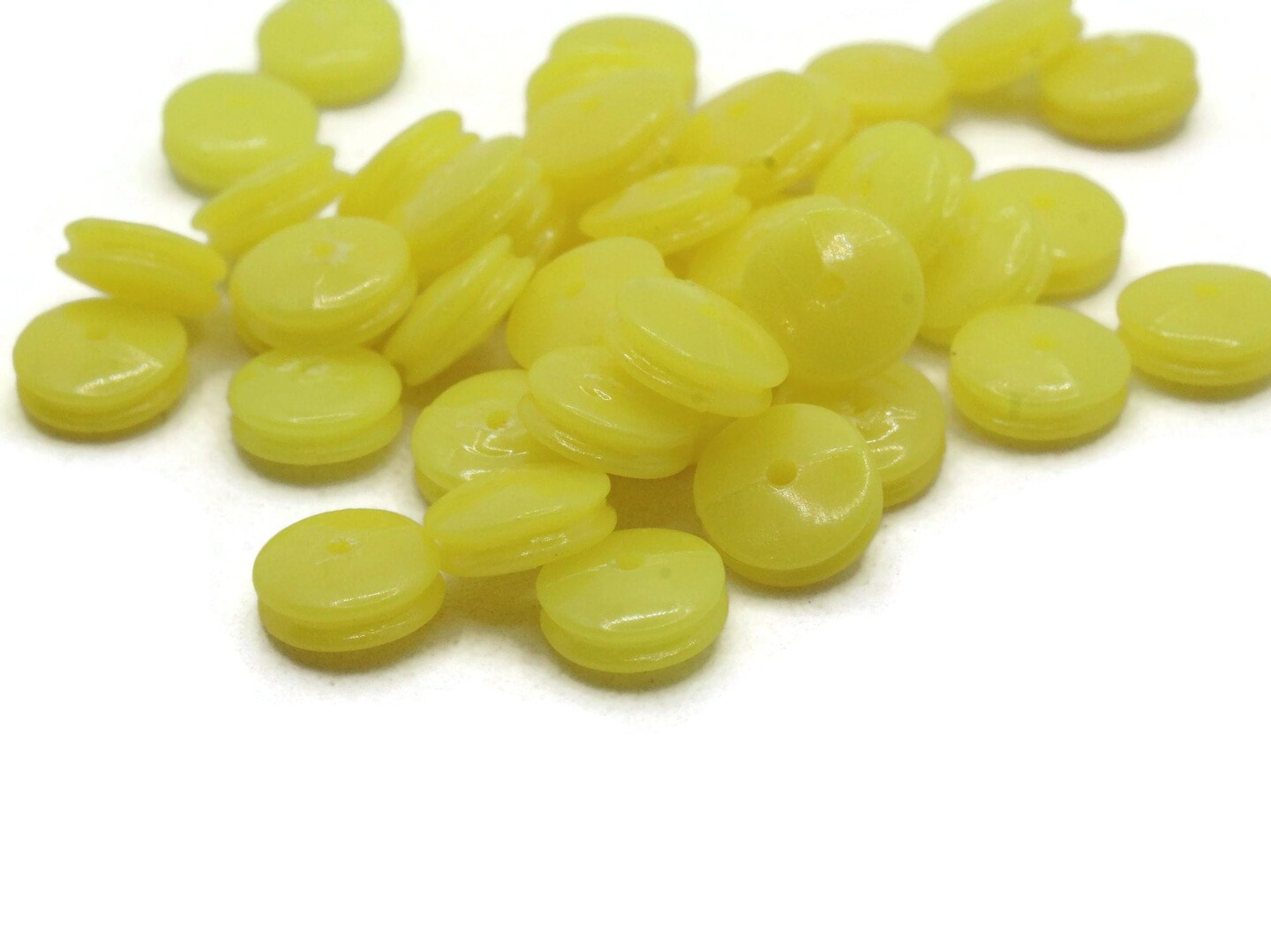 47 9mm Yellow Grooved Disc Vintage Plastic Rondelle Beads