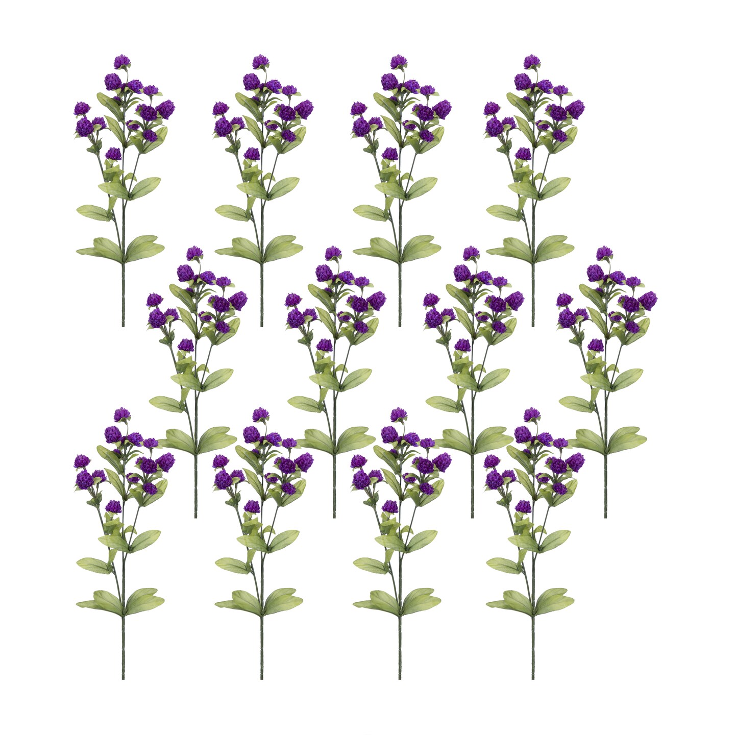 Contemporary Home Living Set of 12 Purple and Green Wild Clover Floral Stem 27&#x201D;