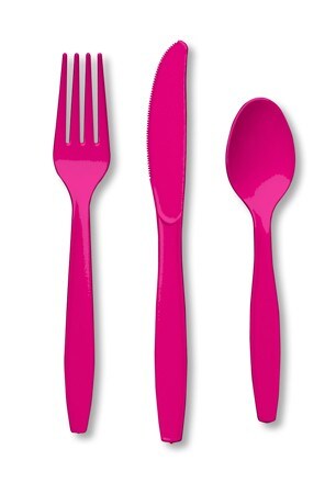 Party Central Club Pack of 288 Hot Magenta Pink Party Forks and Spoons 7.5&#x22;