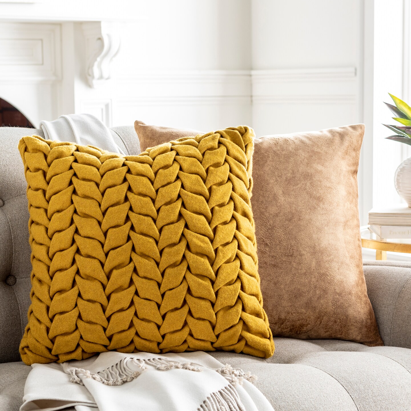 Tiwari Home 20" Mustard Yellow Geometric Square Throw Pillow Cover