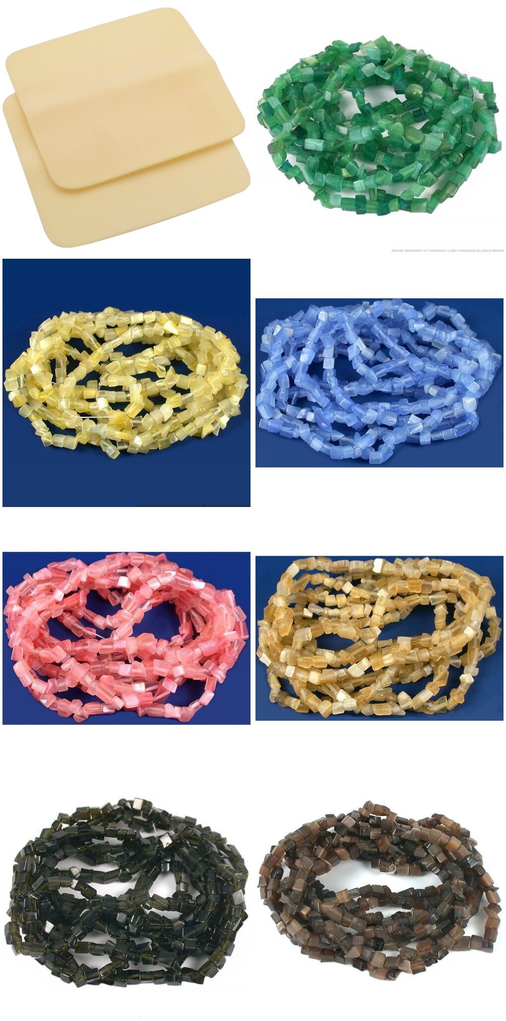 2 Beading Mats 8" x 8" & 7 Strands Glass & Chip Beads Various Colors and Sizes