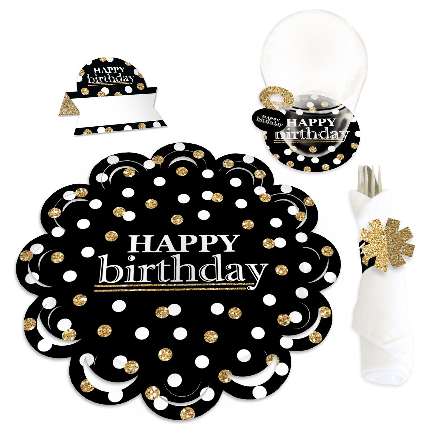 Big Dot of Happiness Adult Happy Birthday - Gold - Birthday Party Paper Charger &#x26; Table Decorations Chargerific Kit for 8