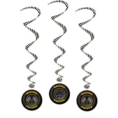 Party Central Club Pack of 18 Black Checkered Car Racing Tire Spiral Whirls 40&#x22;