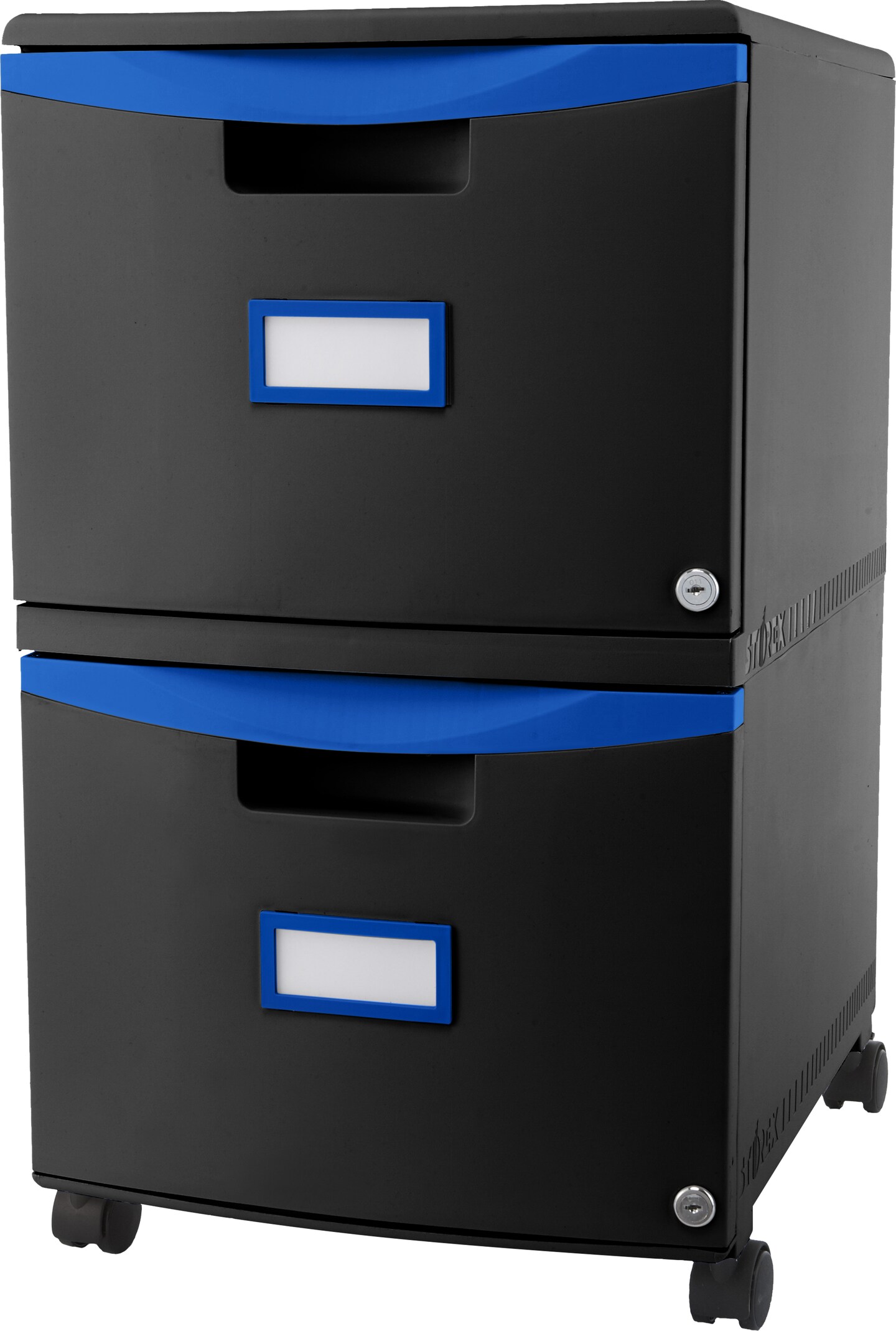 Storex 2-Drawer Filing Cabinet, Letter/Legal, Black/Blue