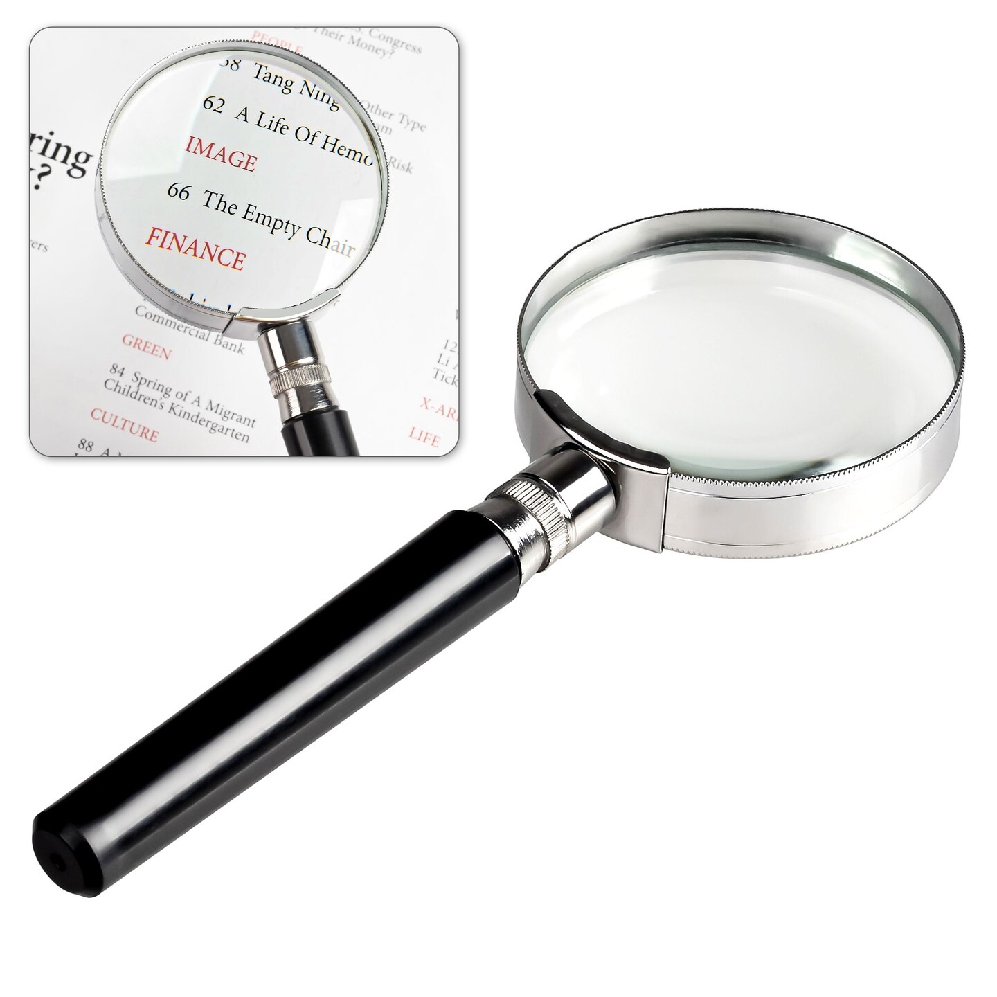 Insten Magnifying Glass 5X Handheld Reading Magnifier - Crystal Clear Glass Lens for Book Newspaper Maps Reading, Classroom Science, Insect &#x26; Hobby Observation, Great for Seniors and Kids