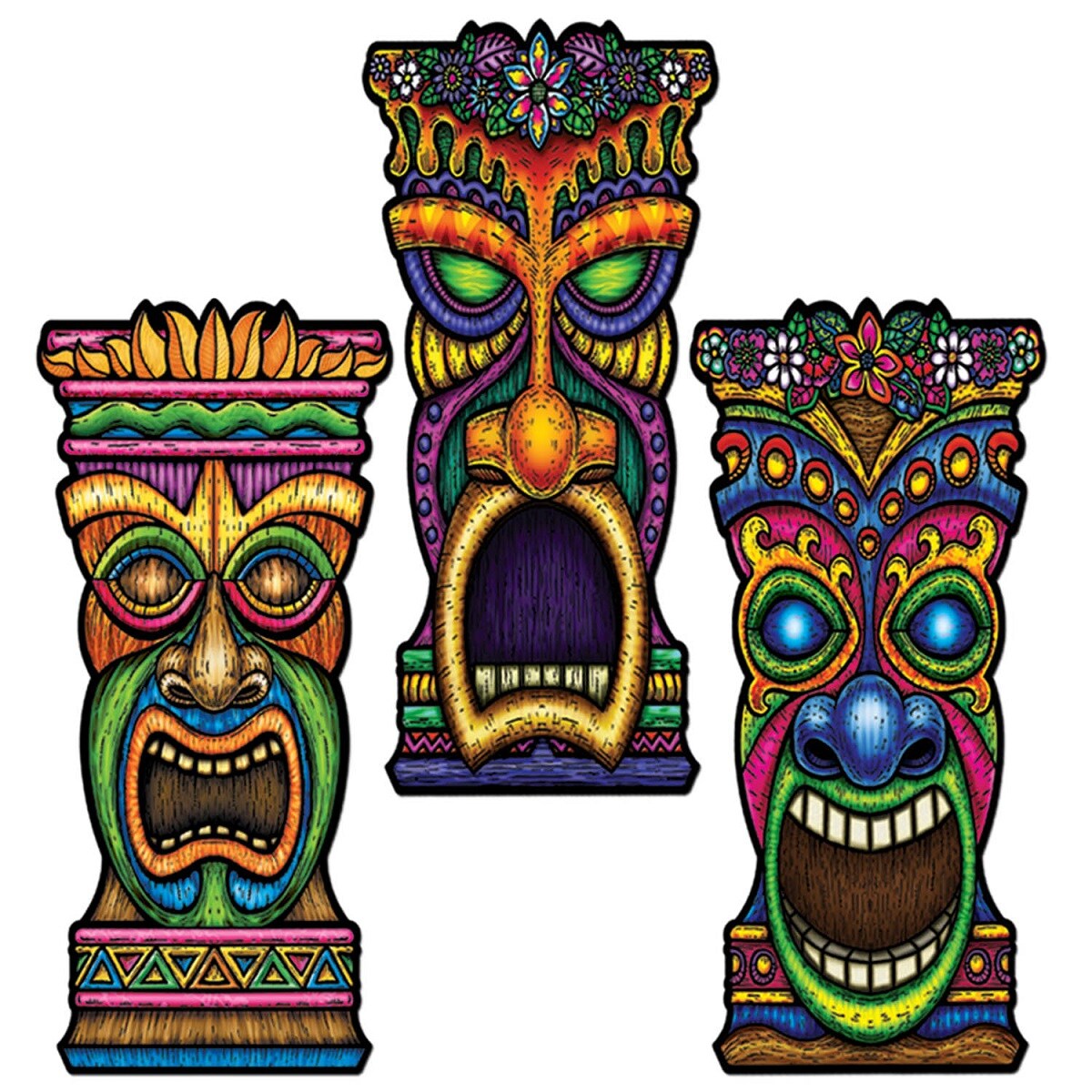 Beistle Club Pack of 24 Brown and Green Tiki Head Cutout Party Decorations 22"