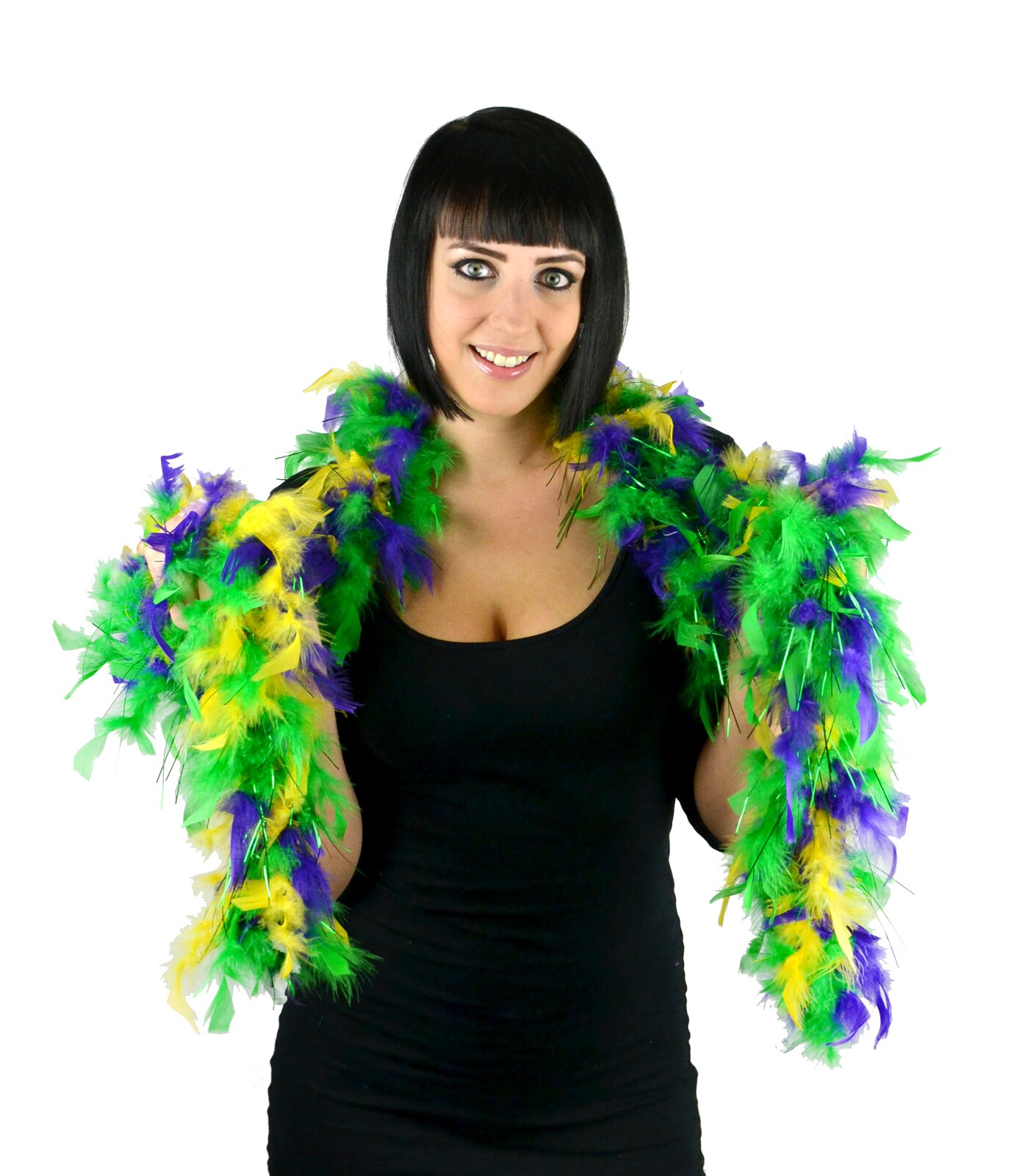 Touch of Nature Chandelle Feather Boa 45GM 2yds Mardi-Gras White tipped  w/Green, Purple & Gold 1pc