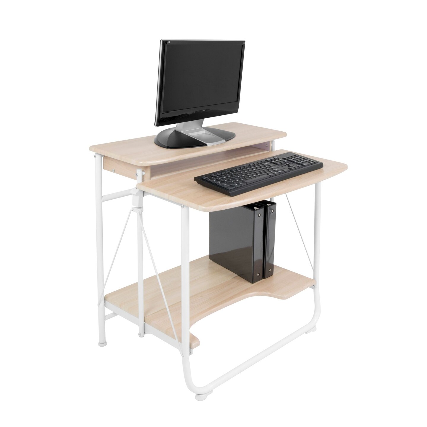 Stow Away Folding Desk with Shelves - White / Maple