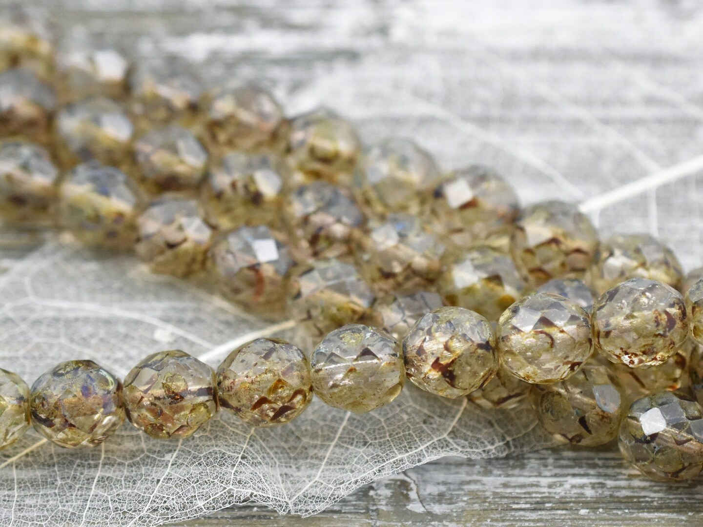 *17* 12mm Crystal Travertine Fire Polished Round Beads