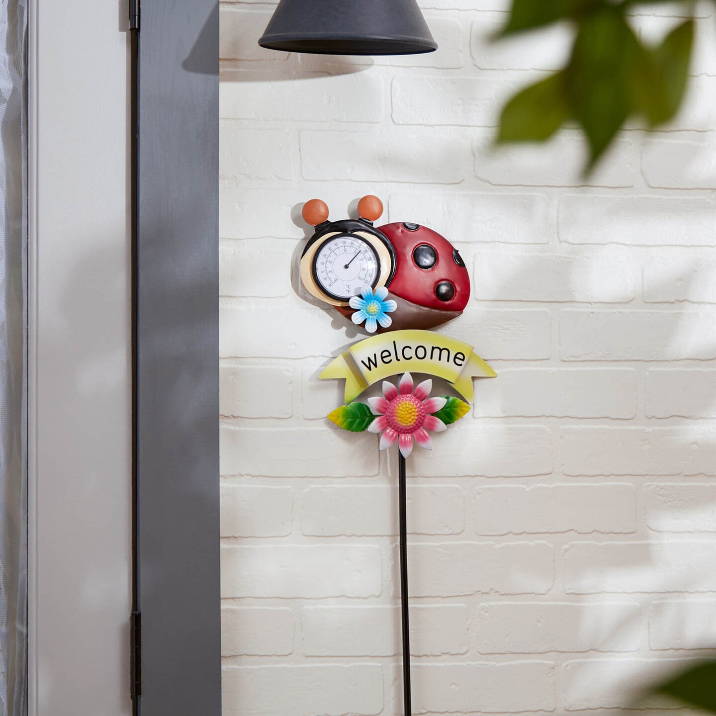 Accent Plus Home Decorative Metal Thermometer Garden Stake - Ladybug