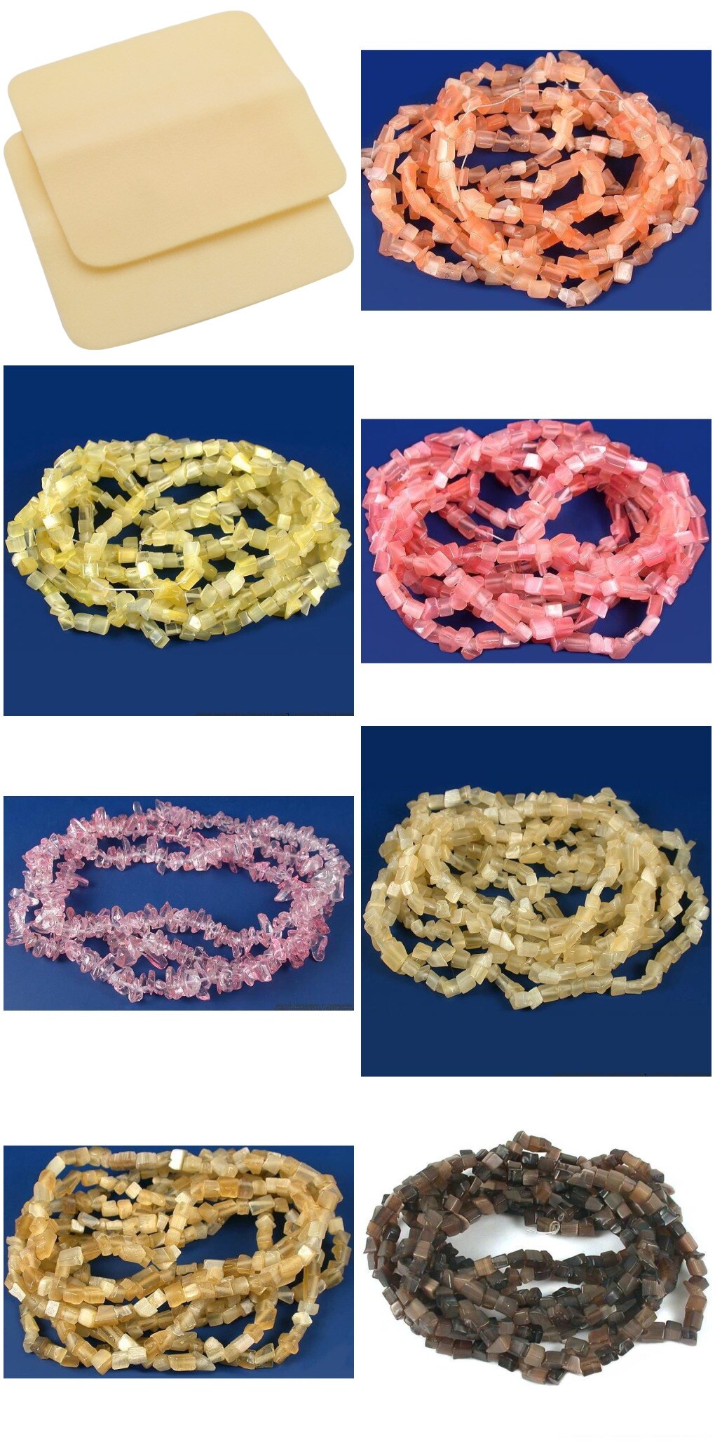 2 Beading Mats 8" x 8" & 7 Strands Glass & Chip Beads Various Colors and Sizes