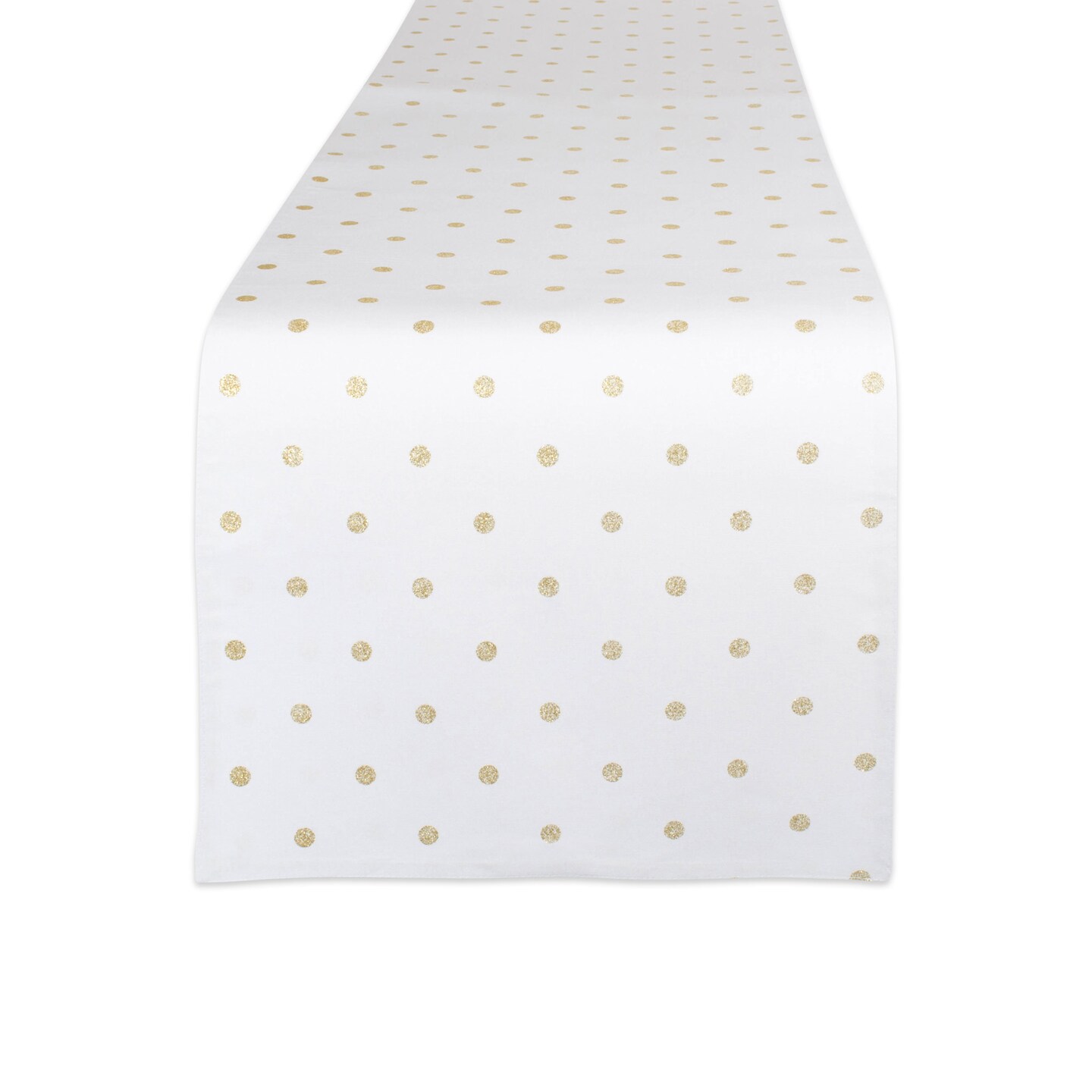 Contemporary Home Living 72&#x22; White and Gold Rectangular Polka Dot Table Runner