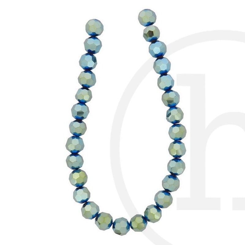 Glass Beads Faceted Round Green Iris
