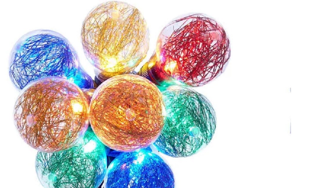Hofert 10 Count Multi Color Tinsel Filled Globe Light Set - 6.5 ft Green Wire