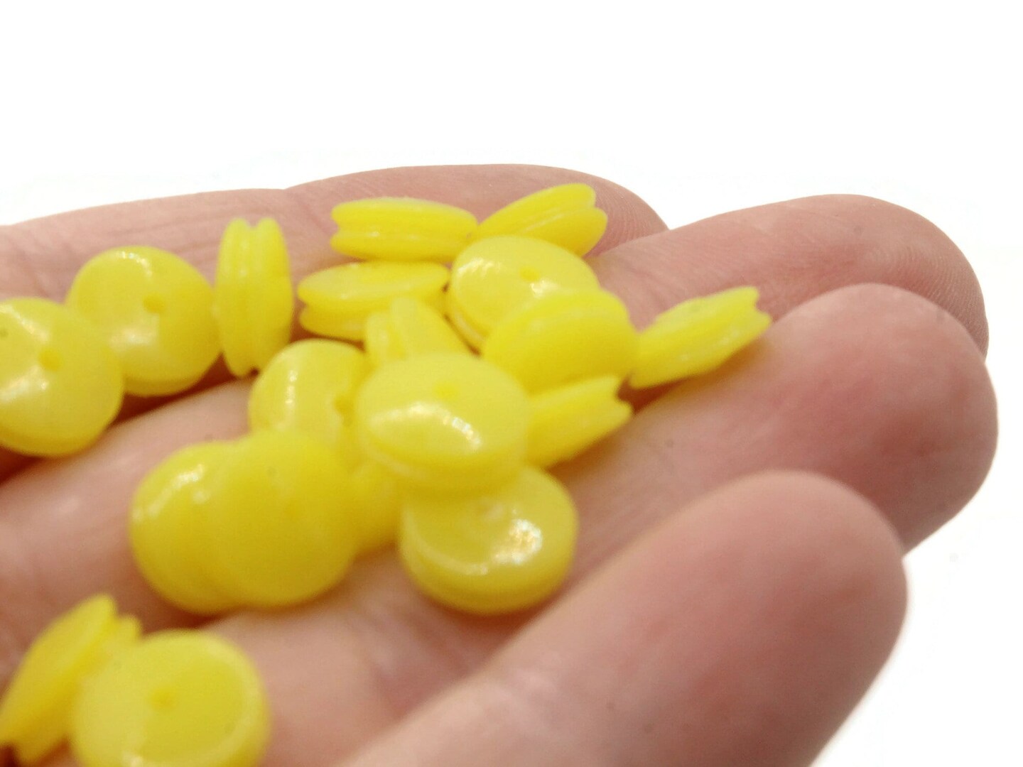 47 9mm Yellow Grooved Disc Vintage Plastic Rondelle Beads