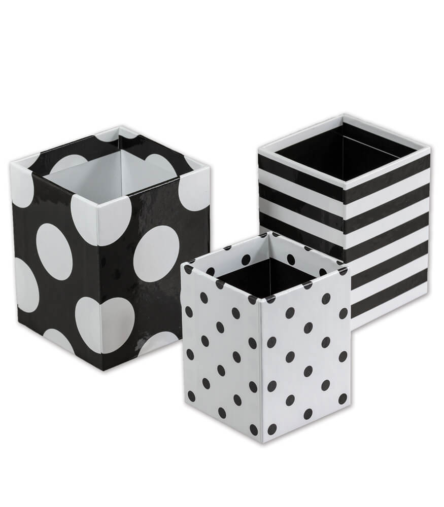 Schoolgirl Style Simply Stylish 3-Piece Polka Dot Pencil Cup Holder Set,  Assorted Black and White Pencil Cup Holders, Classroom Supplies Organizer  for Desk Organization, Black & White Classroom Décor