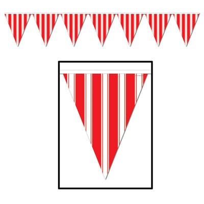 Party Central Pack of 12 Red and White Striped Circus Carnival Pennant Banners 12'