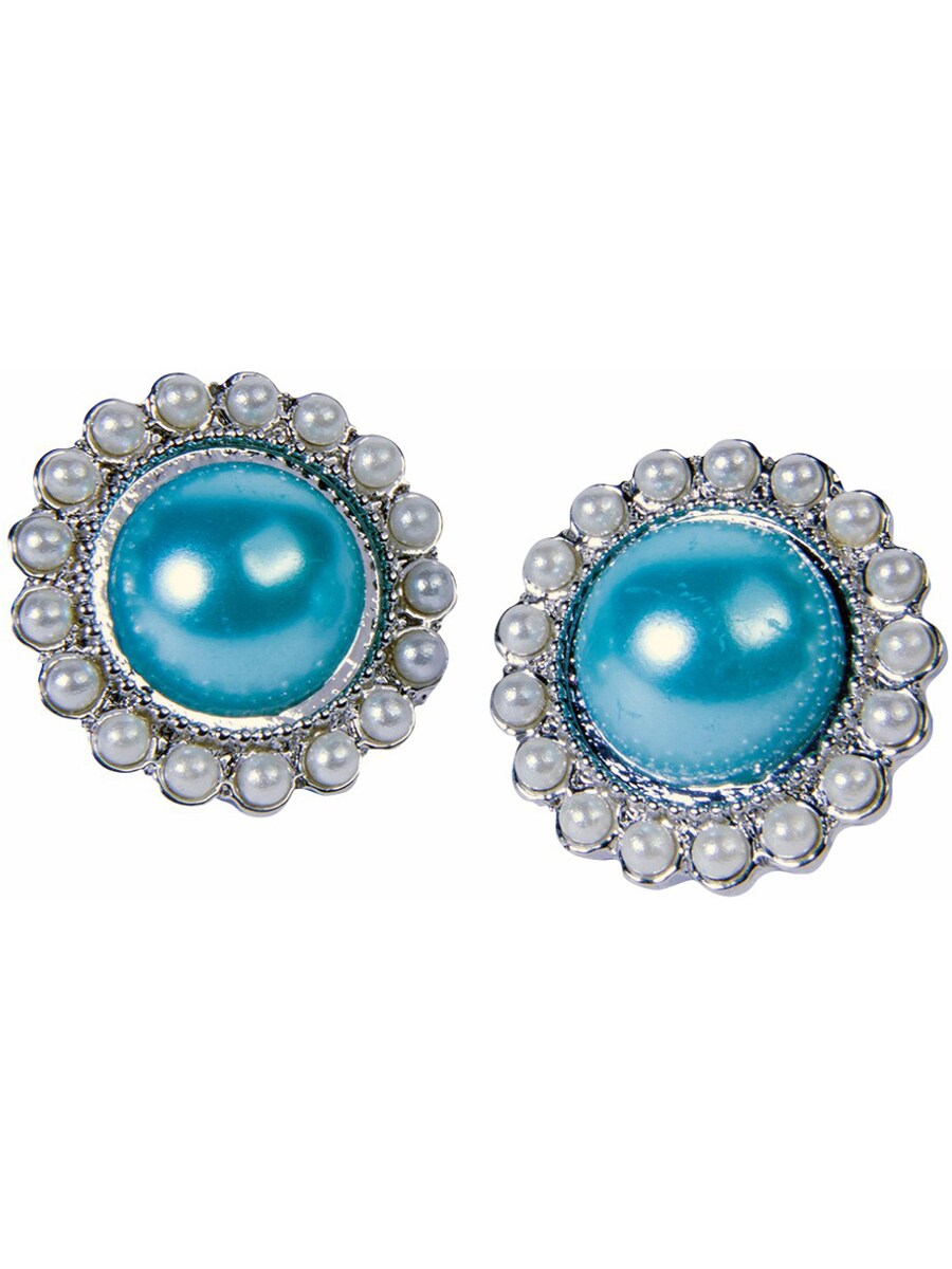Womens Royal Queen Ornate Oval Teal Pearl Earrings Costume Accessory