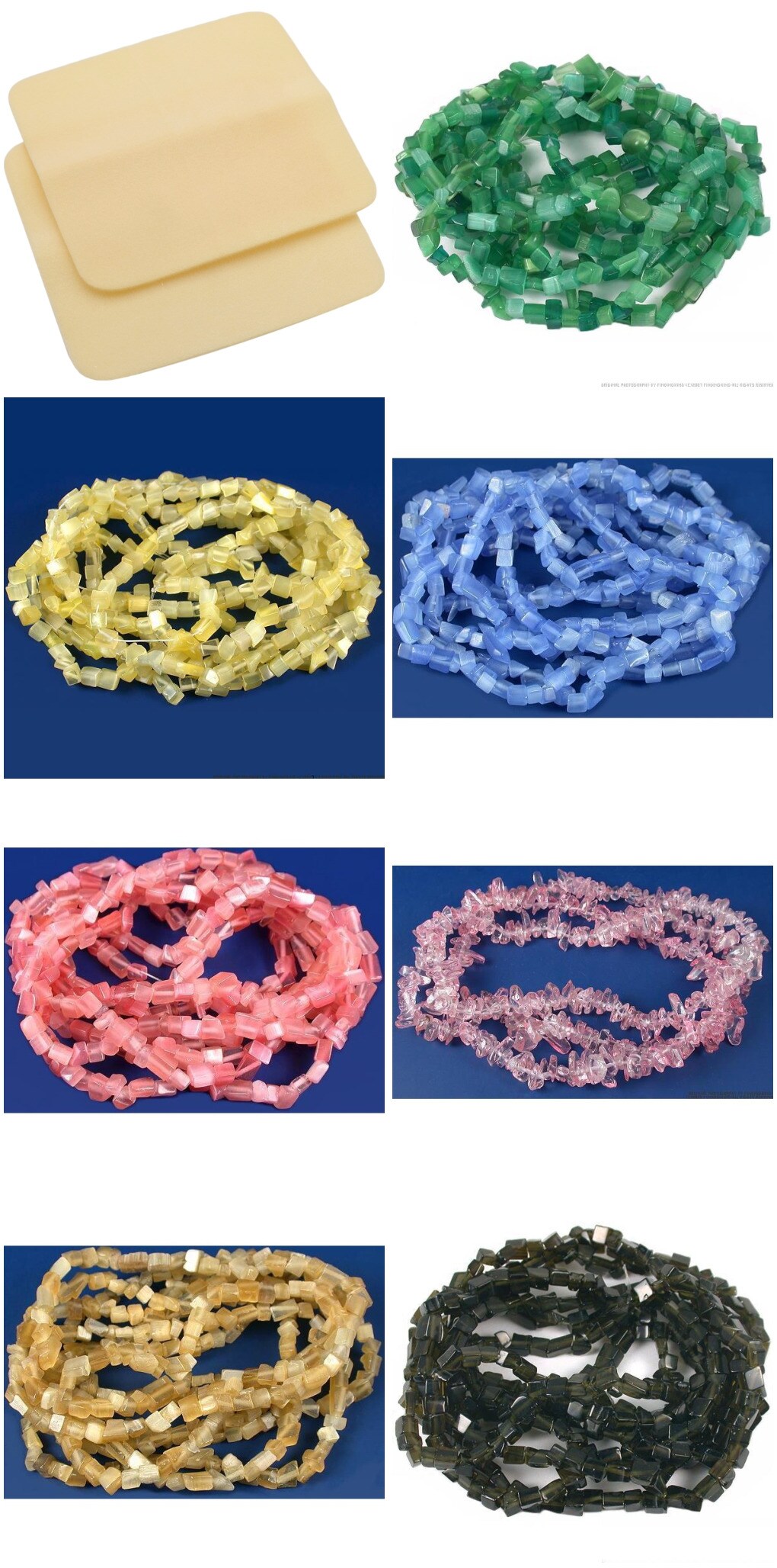 2 Beading Mats 8" x 8" & 7 Strands Glass & Chip Beads Various Colors and Sizes