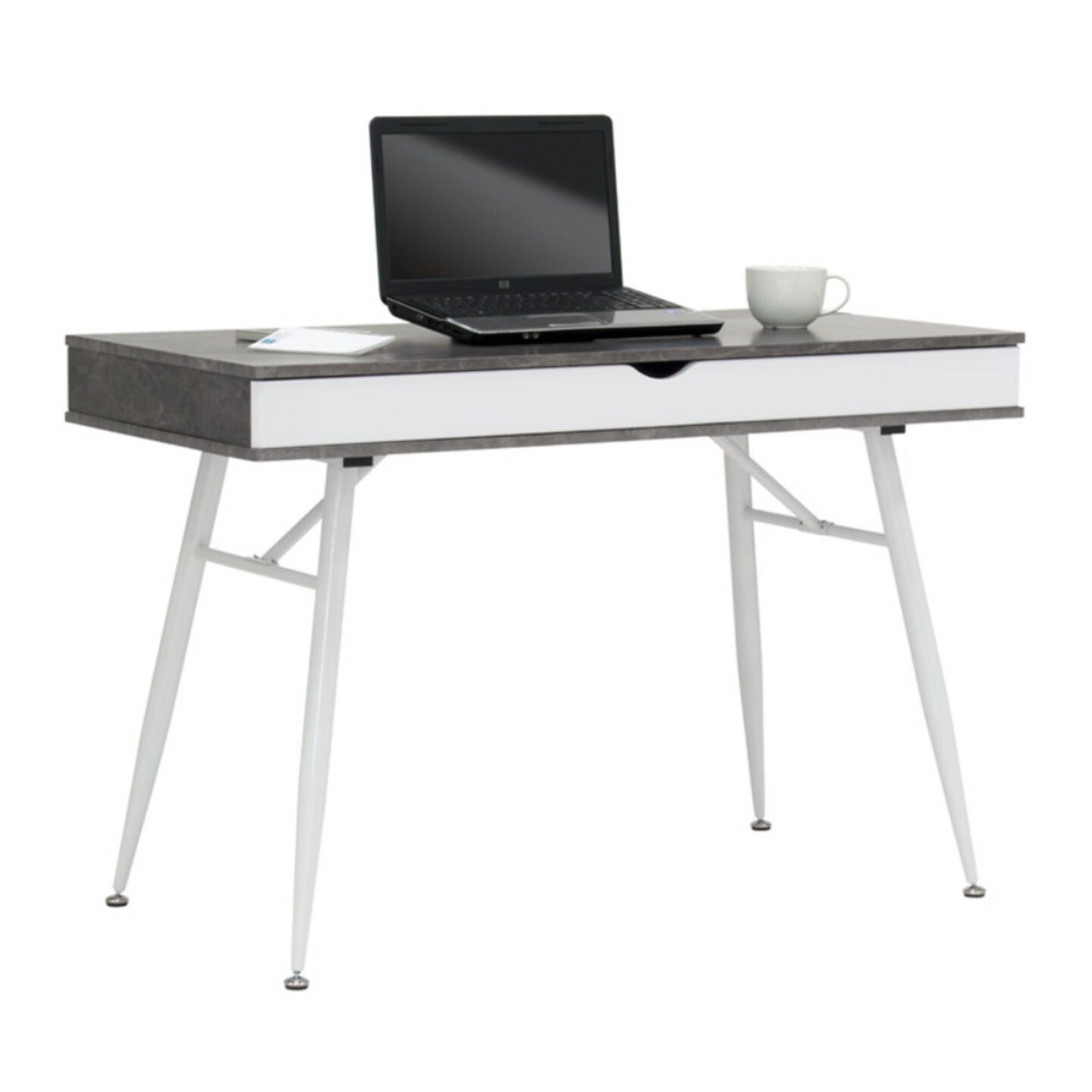 Calico Designs Alcove Split Drawer Desk with Device Storage - White/Cement Finish