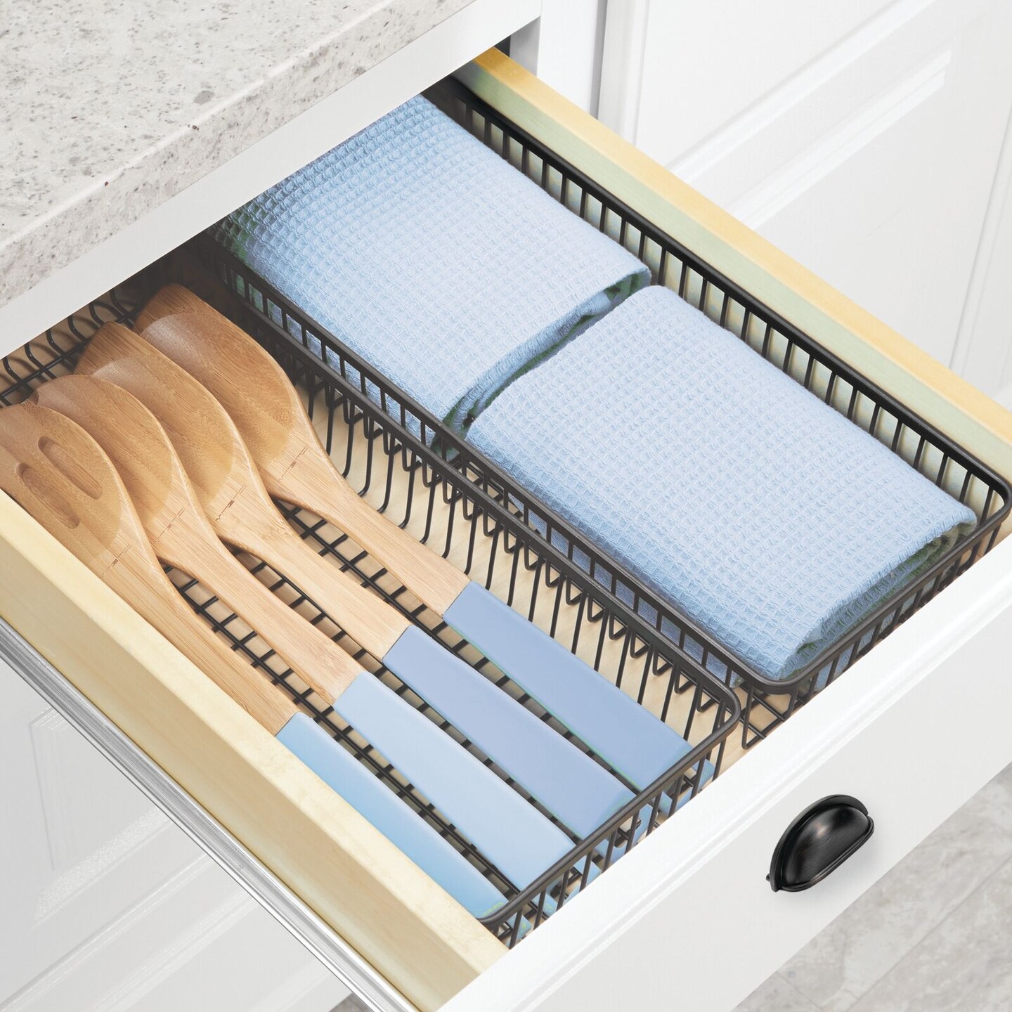 mDesign Metal Kitchen Cabinet Drawer Organizer Tray, 15&#x22; Long - 8 Pack