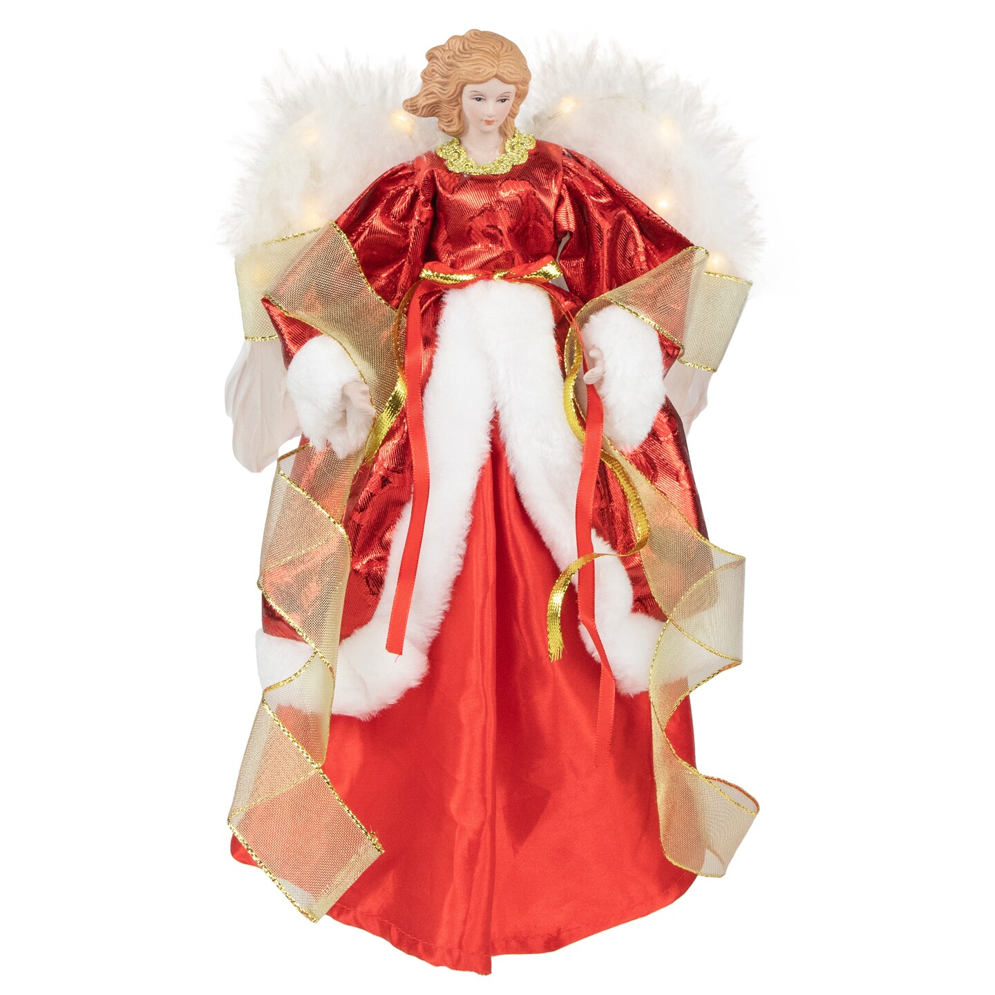 Northlight Angel with Lighted Wings Christmas Tree Topper - 14&#x22; - Red and White