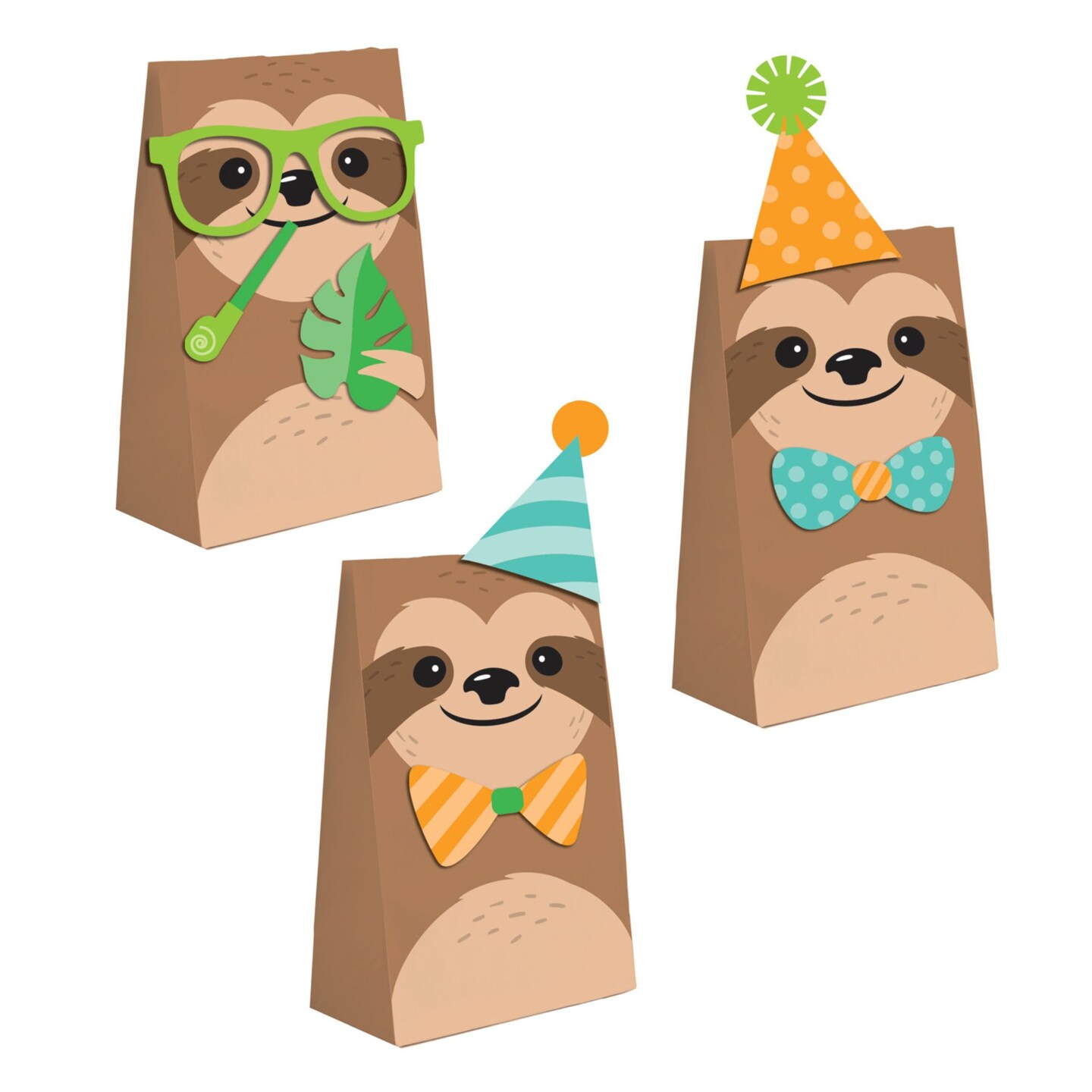 Party Central Club Pack of 96 Brown and Green Sloth Party Treat Bags 8&#x22;