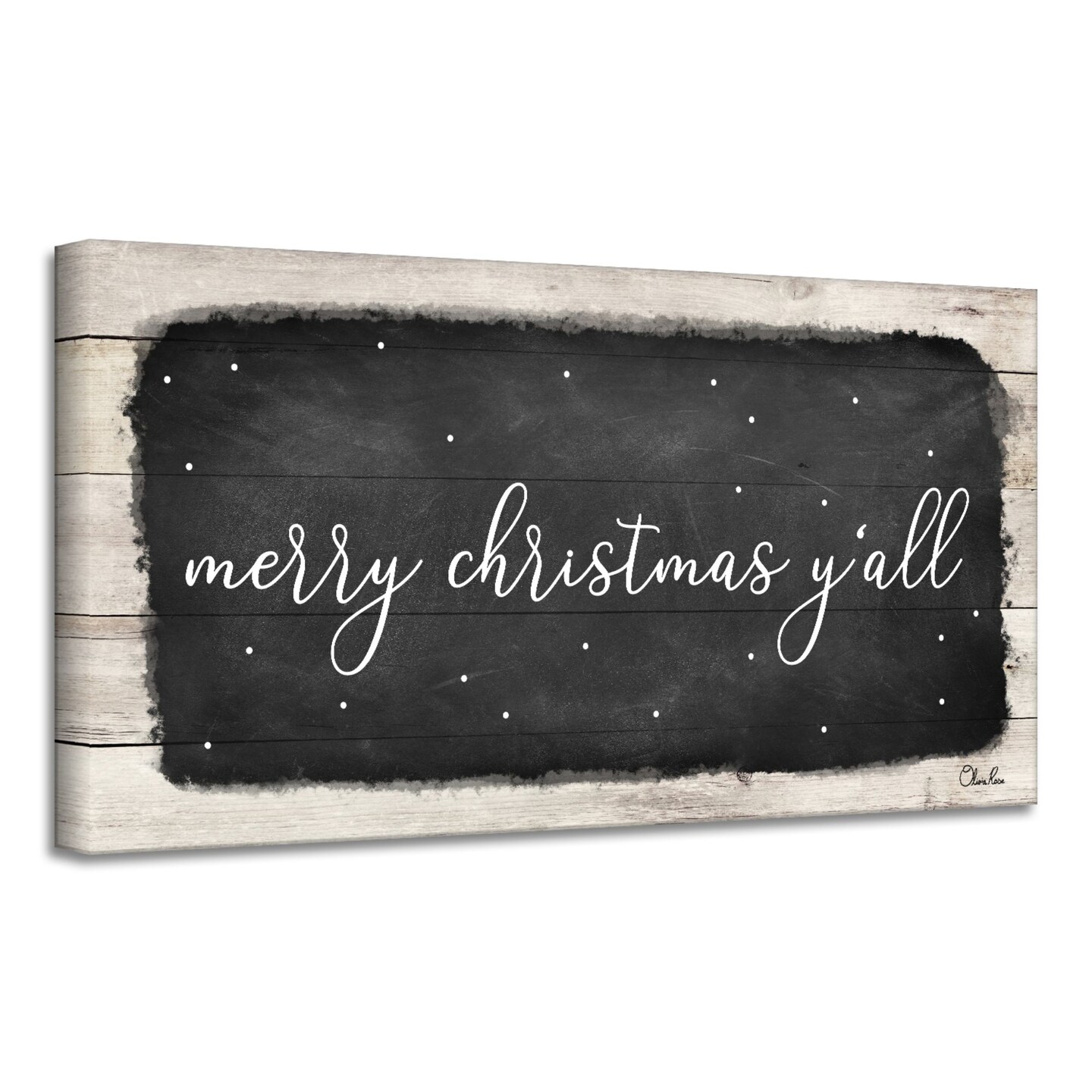 Crafted Creations Black and Beige &#x27;Merry Christmas Y&#x27;all&#x27; Rectangular Canvas Wall Art Decor 12&#x22; x 24&#x22;