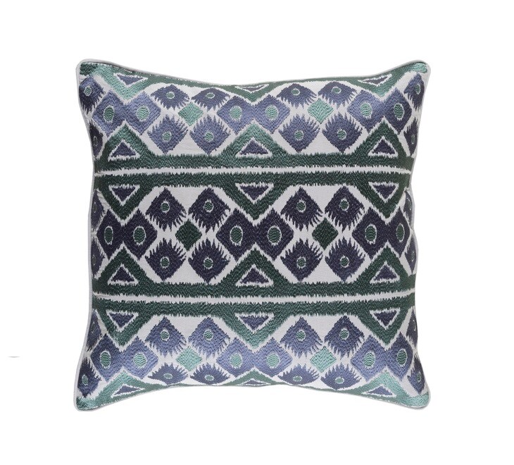 Tiwari Home 22&#x22; Navy Blue and Gray Machine Embroidered Square Throw Pillow - Down Filler