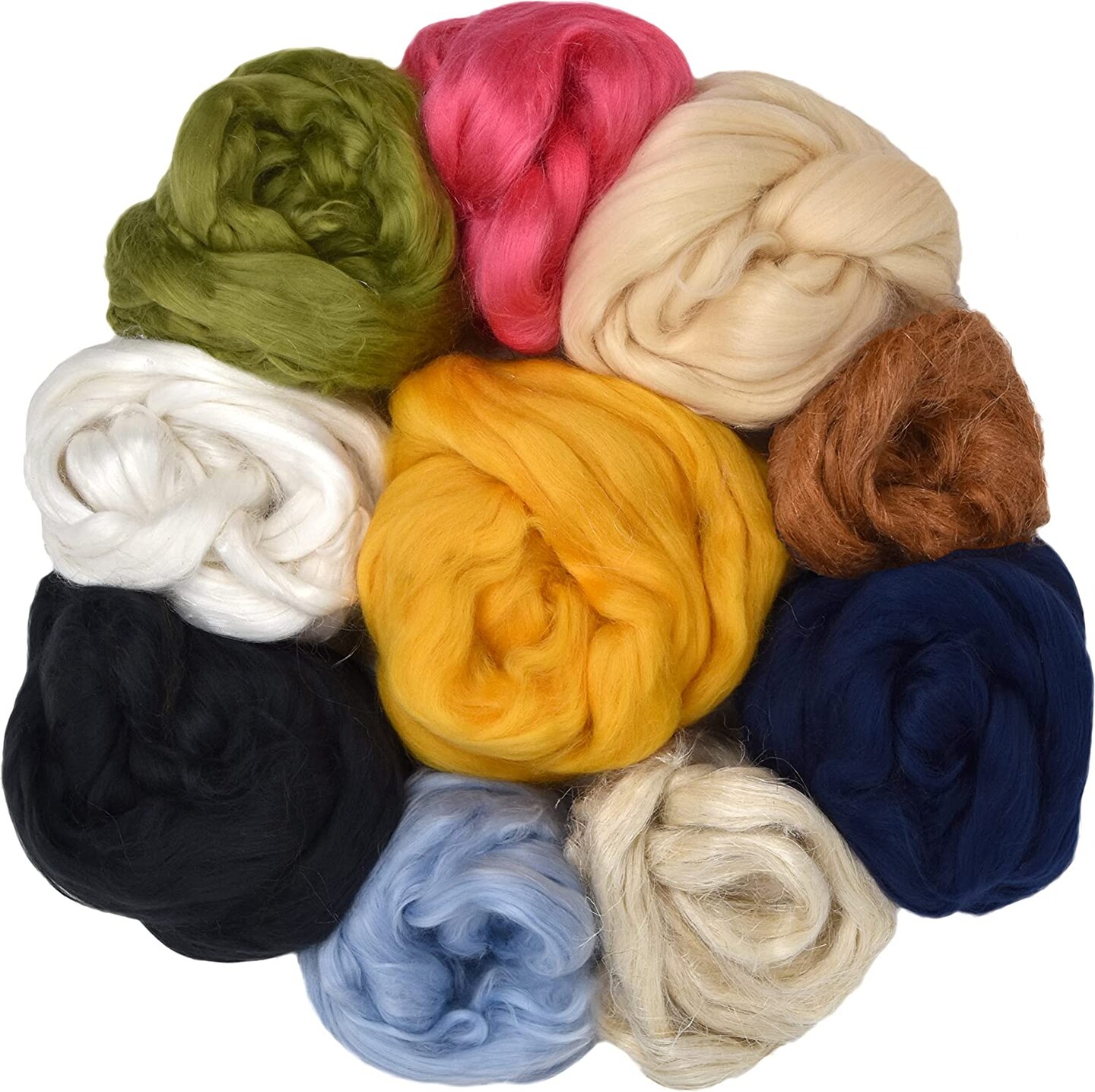 Dyed Wool Roving -16 Assorted Bright Colors